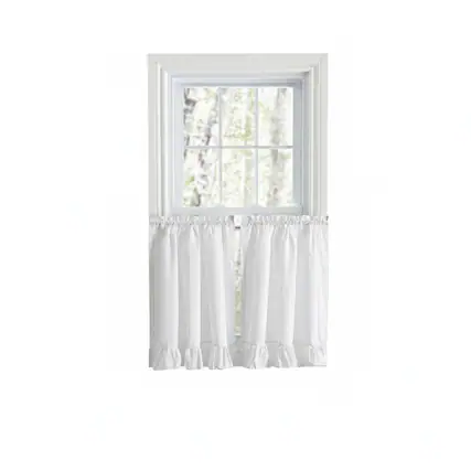 Front. Ellis Curtain - ELLIS Polyester-Cotton Classic Wide Solid Color Perma Press Ruffle 1.5 Rod Pocket Tiers 84" x 24" White - White.
