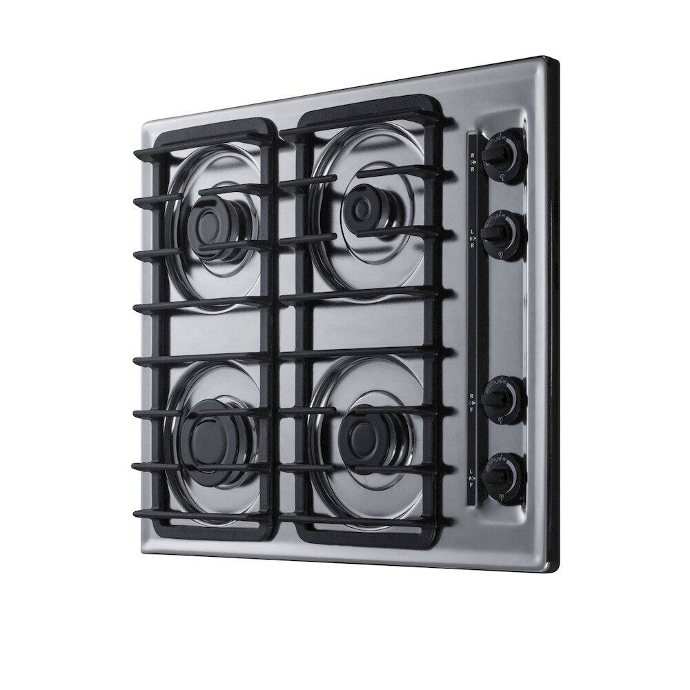 Angle. SUMMIT - 24" Wide 4-Burner Gas Cooktop - Silver.