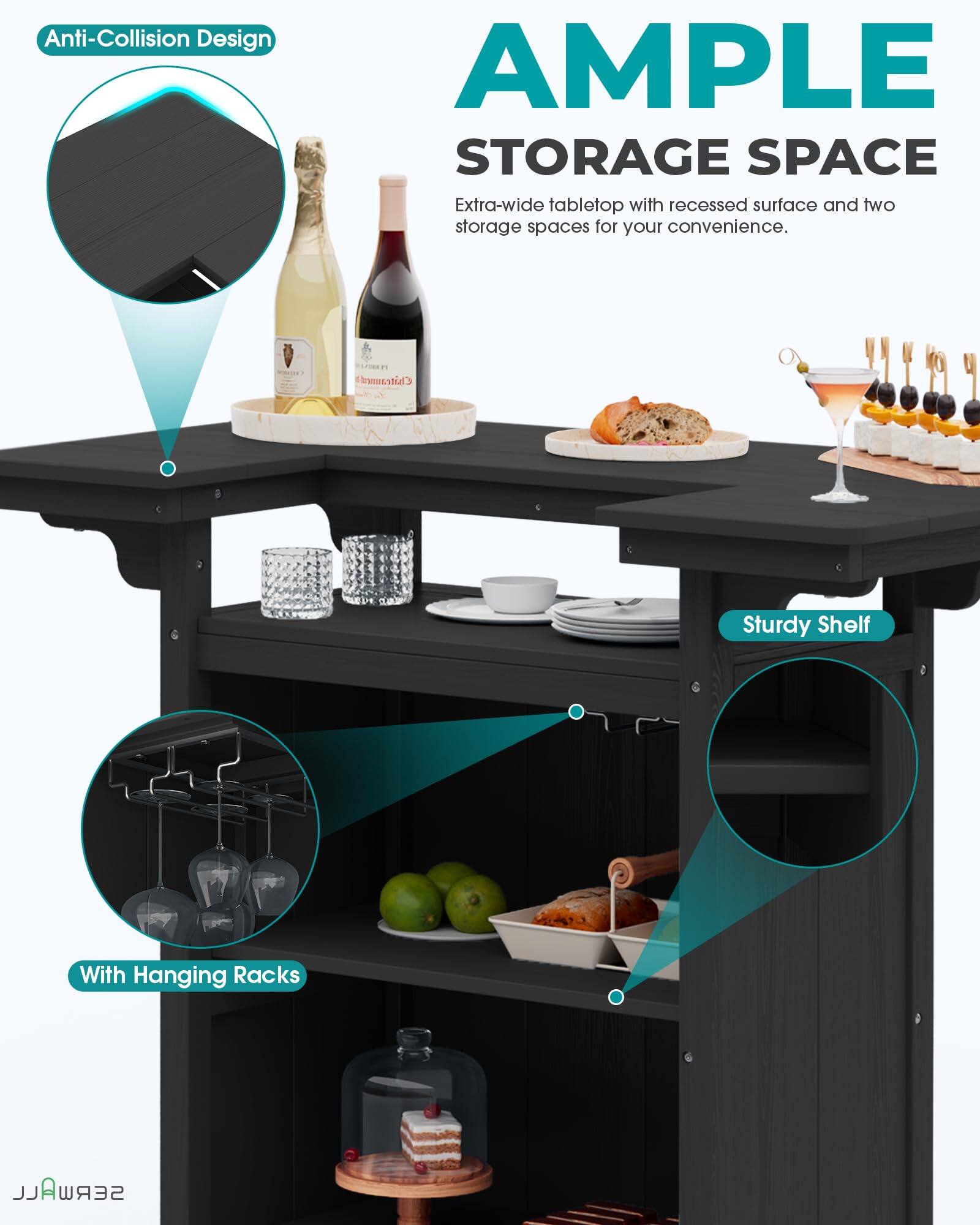 Anti-Collision Design

AMPLE STORAGE SPACE
Extra-wide tabletop with recessed surface and two storage spaces for your convenience.

Sturdy Shelf
With Hanging Racks