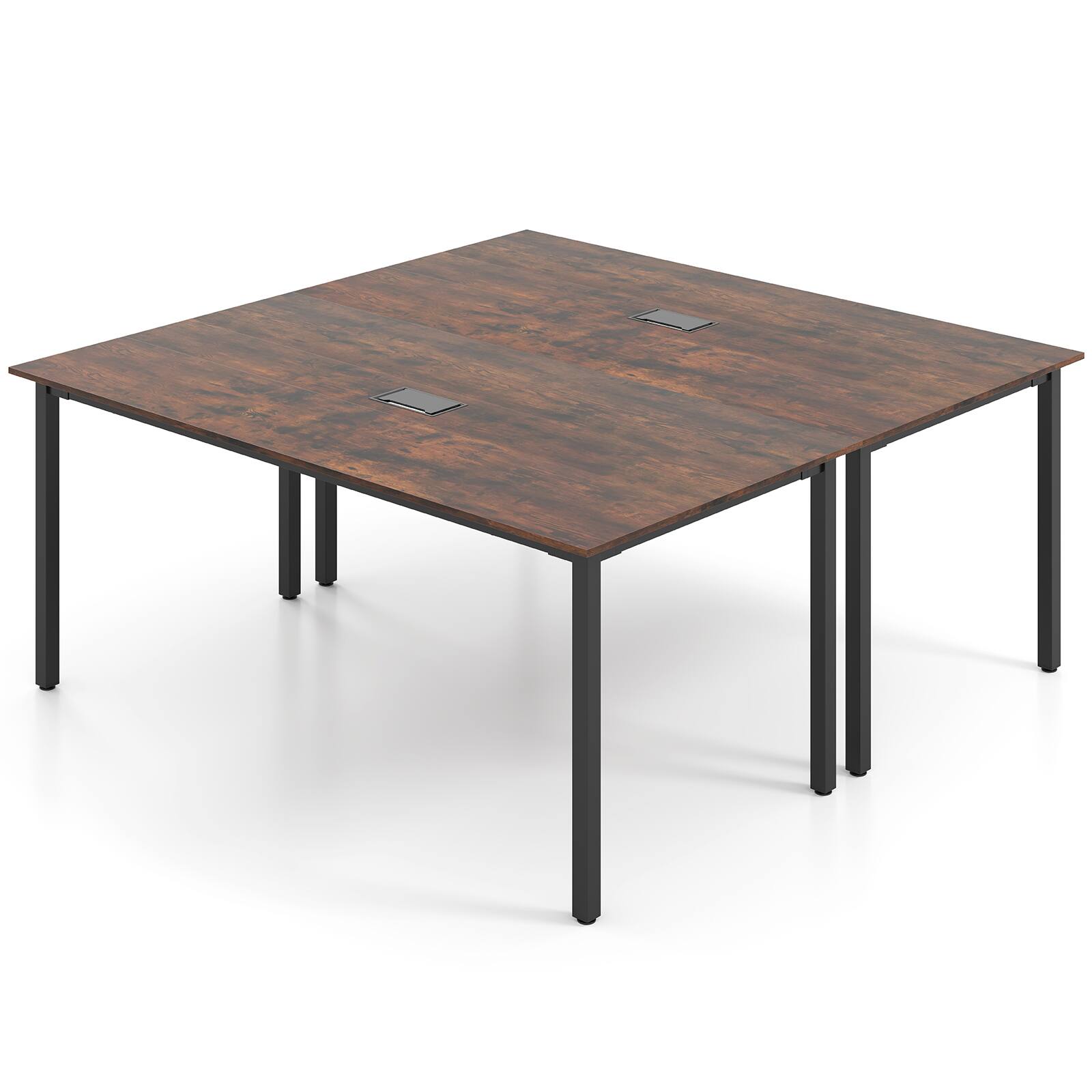 Alt View 9. Gymax - Gymax 2PCS Large Office Table w/ Cable Grommet Sturdy Metal Legs for Boardroom - Rustic Brown, Black.