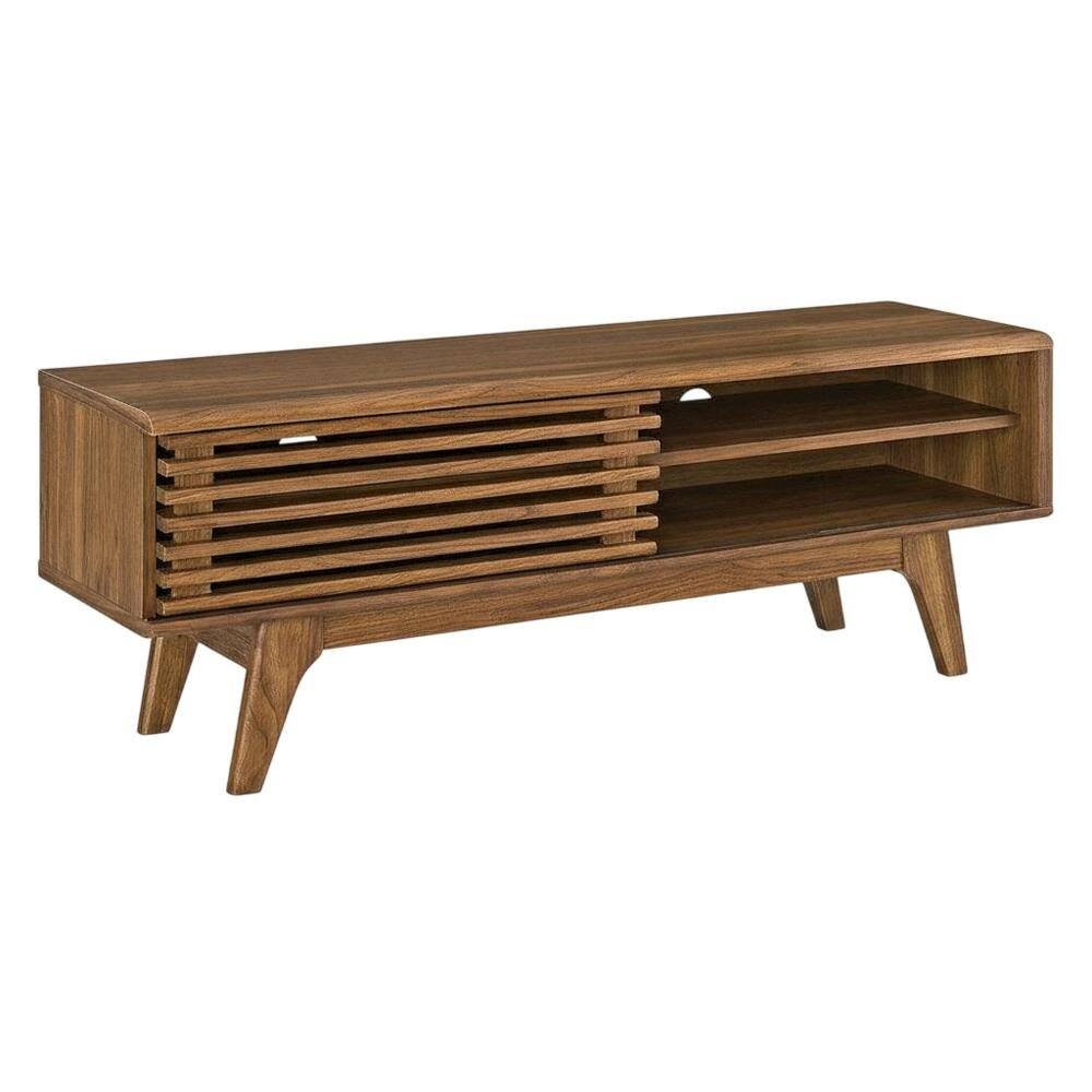 Front. FurniFact - Wooden brown TV stand with 48-inch width and sleek design - Brown.