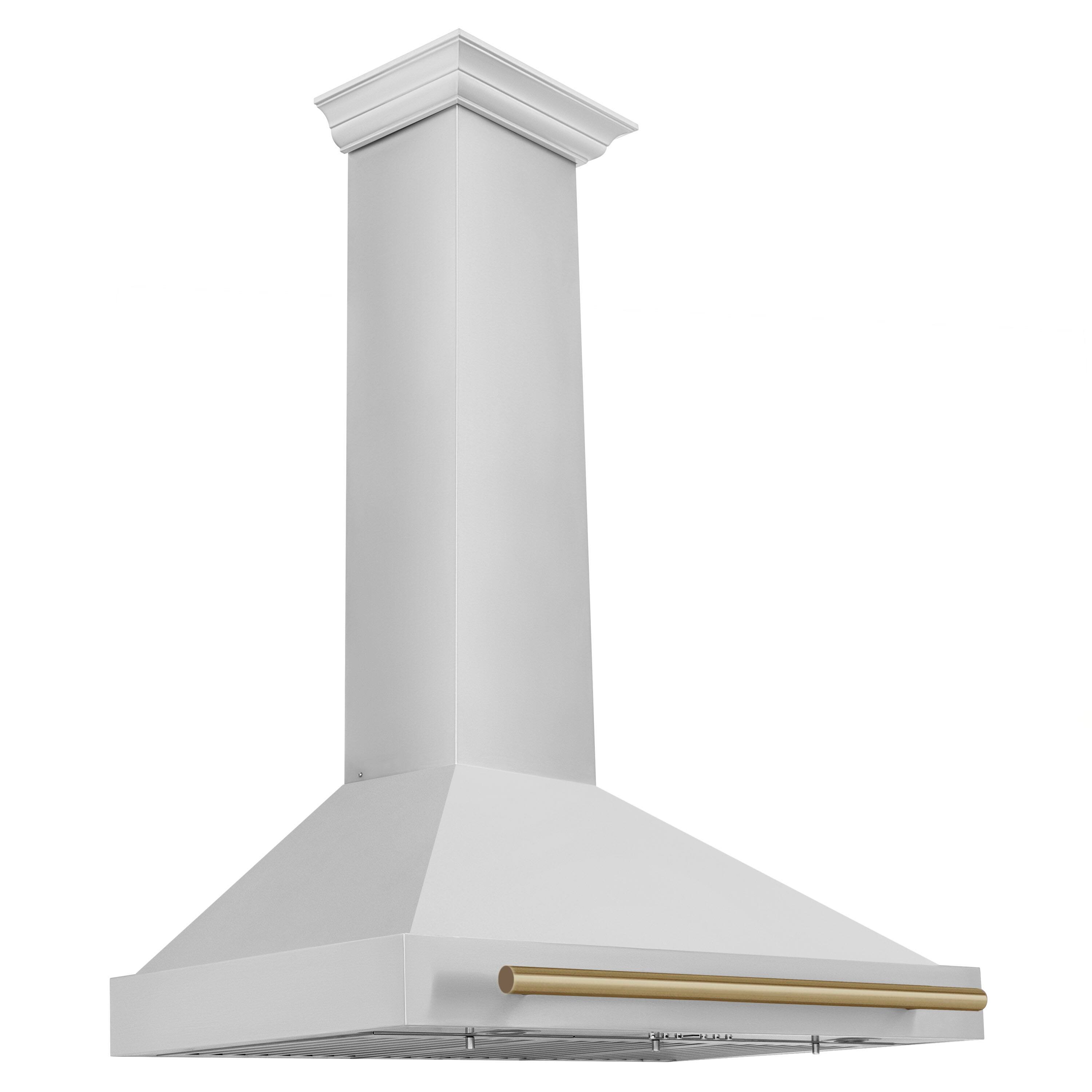Left. ZLINE - ZLINE 36 in. Autograph Edition Convertible Stainless Steel Range Hood with Stainless Steel Shell and Champagne Accents - Stainless steel.