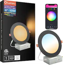 Lumary - 4" Smart WiFi Recessed Lights RGBWW Color Changing Canless,Compatible with Alexa & Google Assistant 1 Pack - Black
