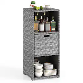 Costway - Outdoor Storage Cabinet with Storage Shelves Drawer and Rolling Wheels for Porch - Gray