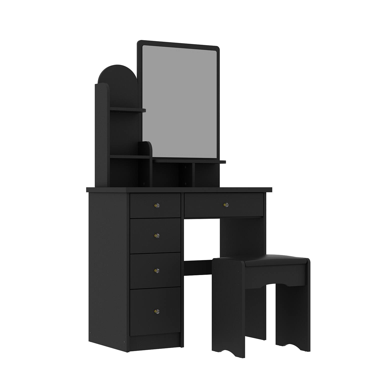 Angle. Famapy - Vanity Table with Stool Organized Dresser Beauty Station for Your Daily Routine - Black.