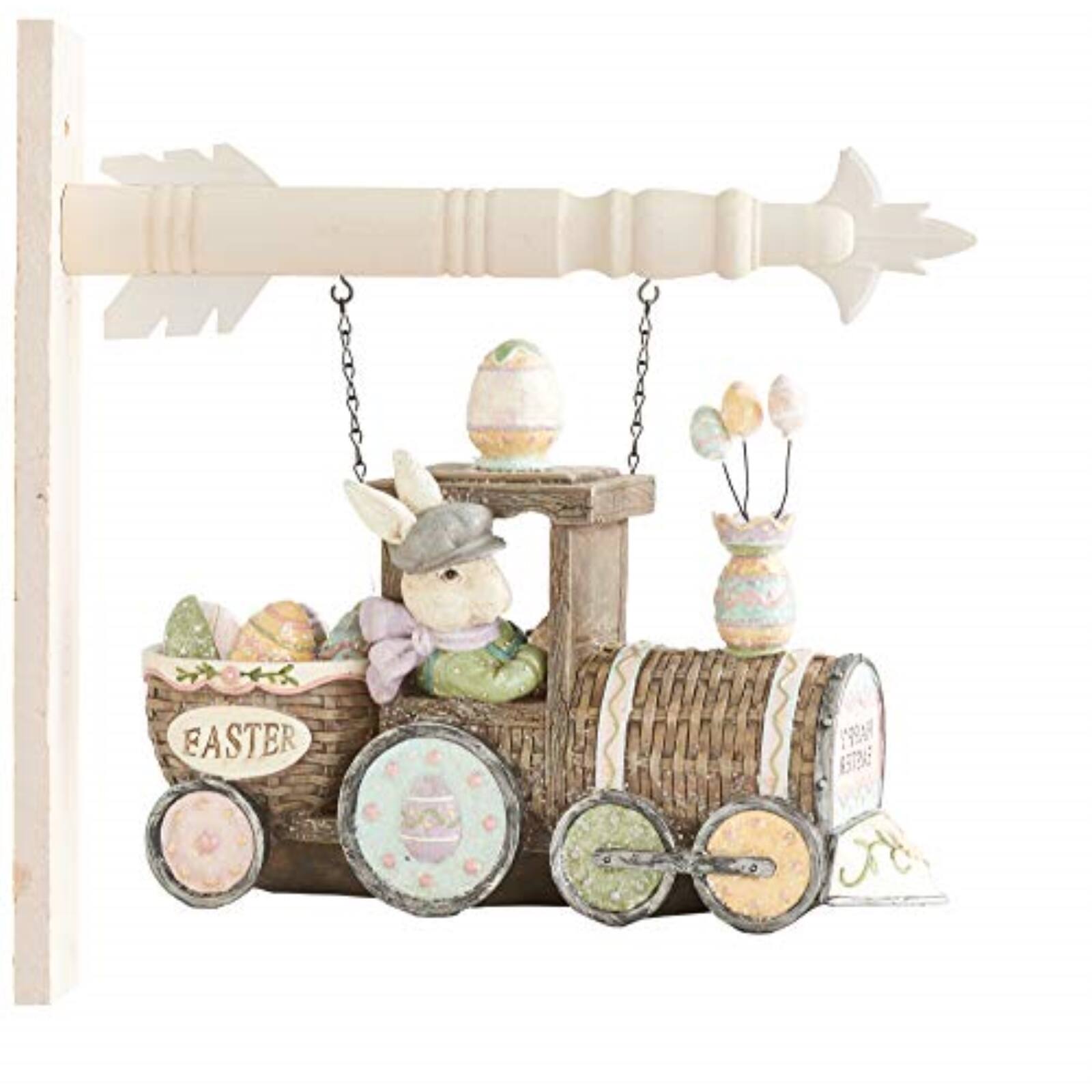 Angle. K&K Interiors - K&K Interiors Happy Easter Glittered Bunny Train Arrow Replacement Sign 11 inch - Arrow Sold Separately - Brown.