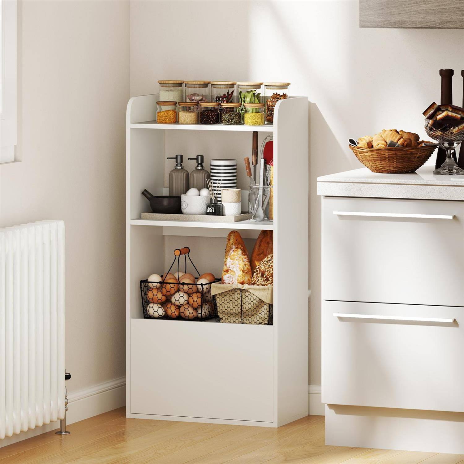 Alt View 2. Pefilos - Freestanding 3-Tier Open Bookshelf - Scratch-Resistant Drawer Storage, Household Use, White - White.