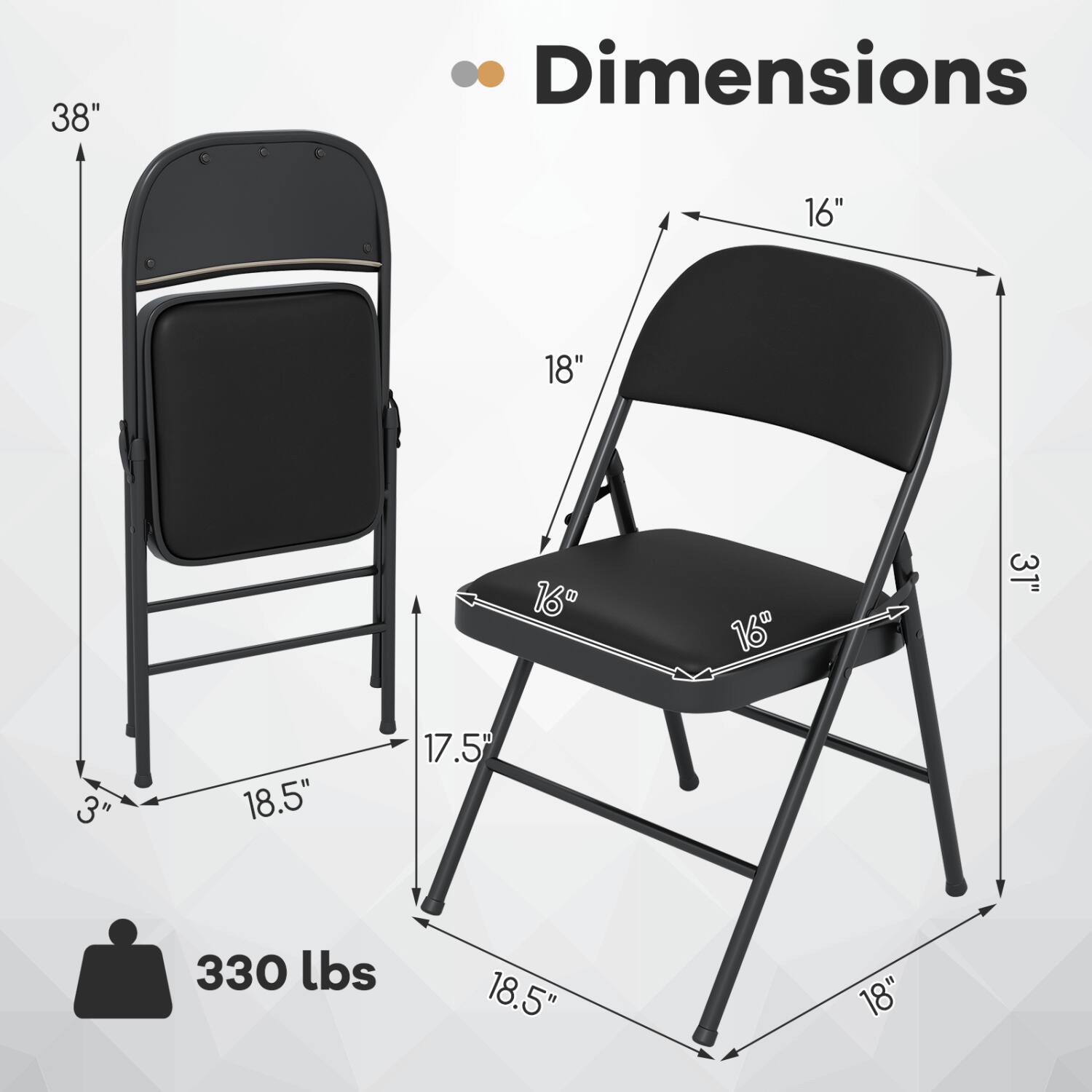 38"  
Dimensions  
16"  
18"  
16"  
16"  
31"  
3"  
18.5"  
17.5"  
330 lbs  
18.5"  
18"