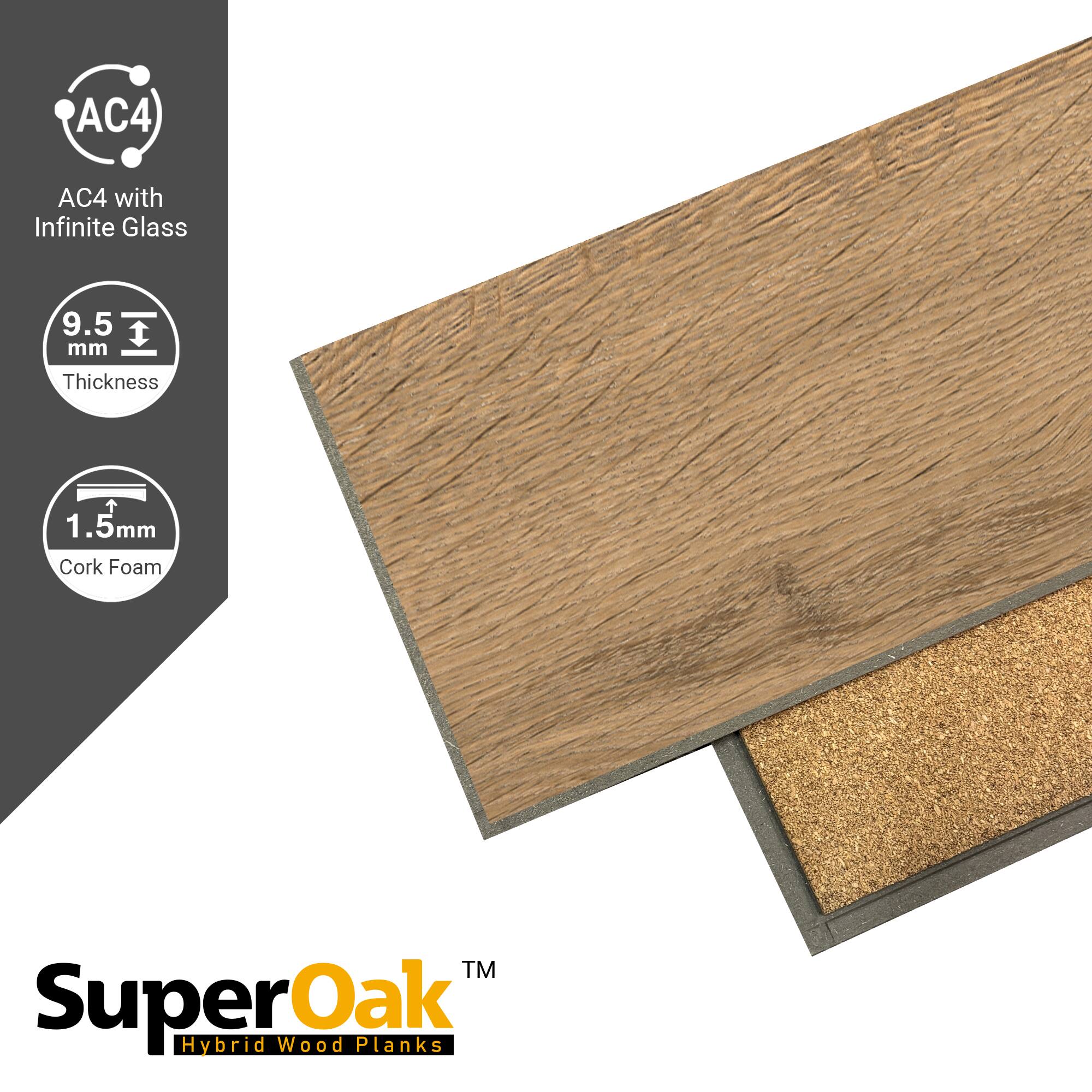 AC4 with Infinite Glass  
9.5 mm Thickness  
1.5 mm Cork Foam  
SuperOak™ Hybrid Wood Planks