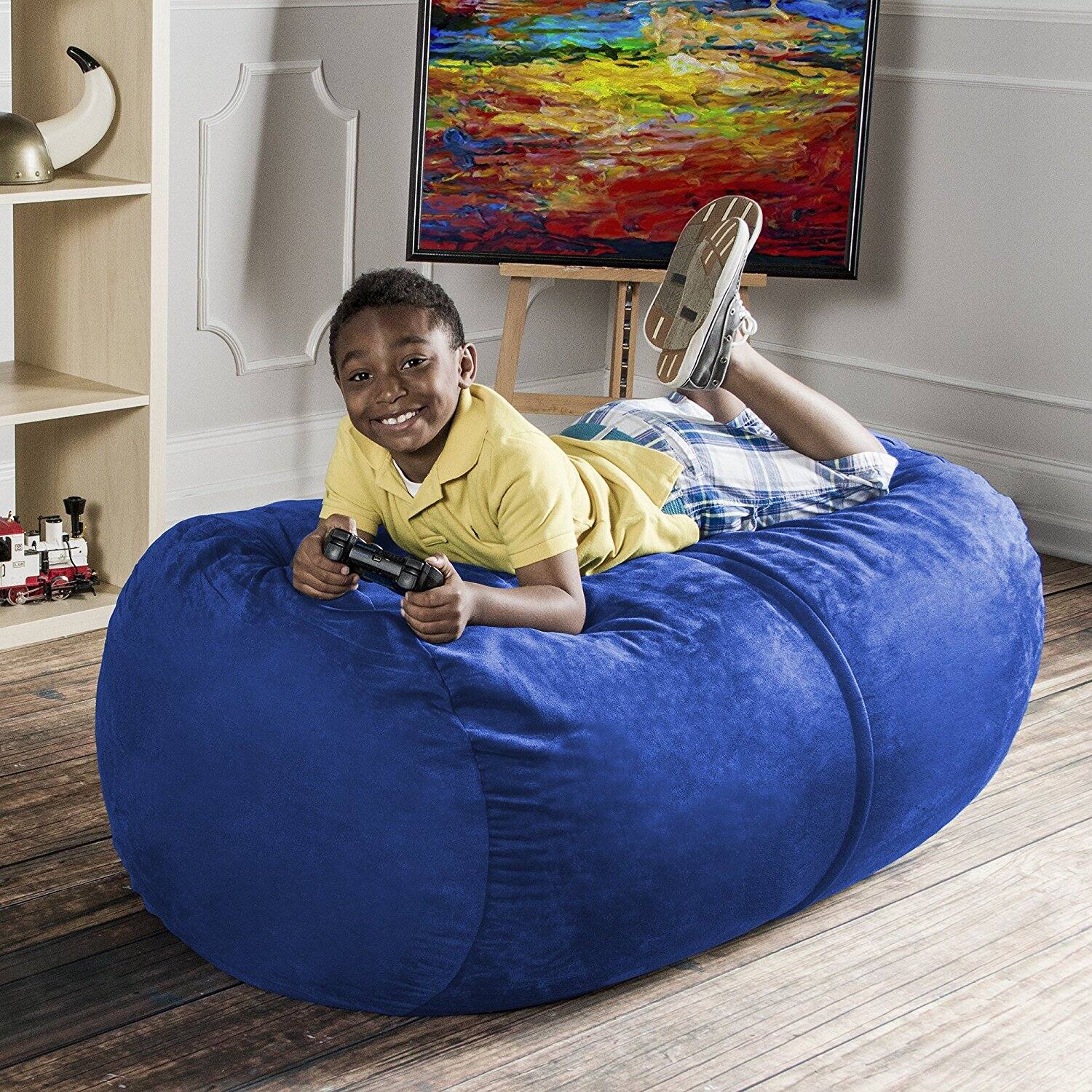 Back. Jaxx - Jaxx Sofa Saxx 4-foot Bean Bag Lounger, Blueberry - Blue.