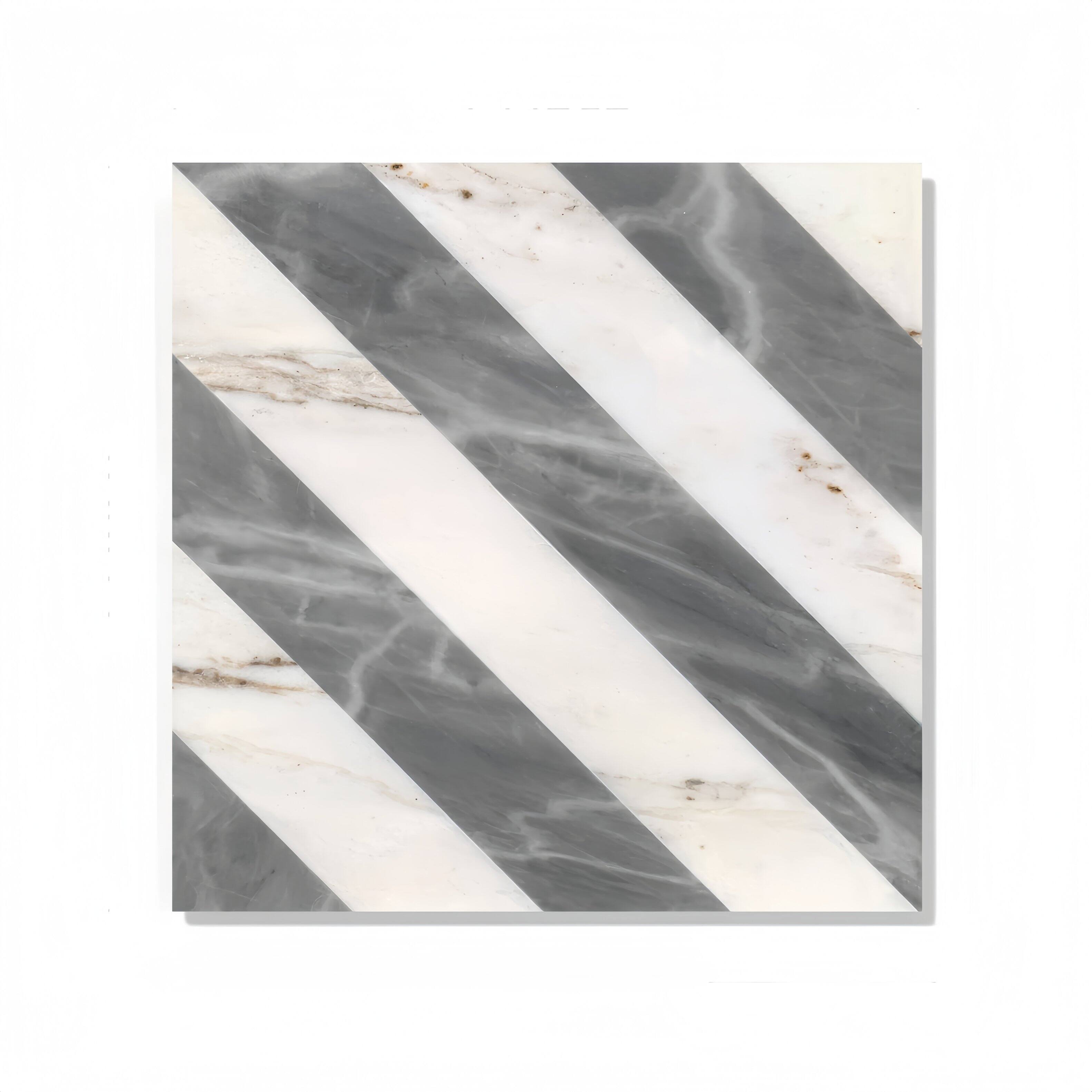 Angle. APRILSOUL - 12x12in White Grey Water jet Marble Tiles Polished - White.