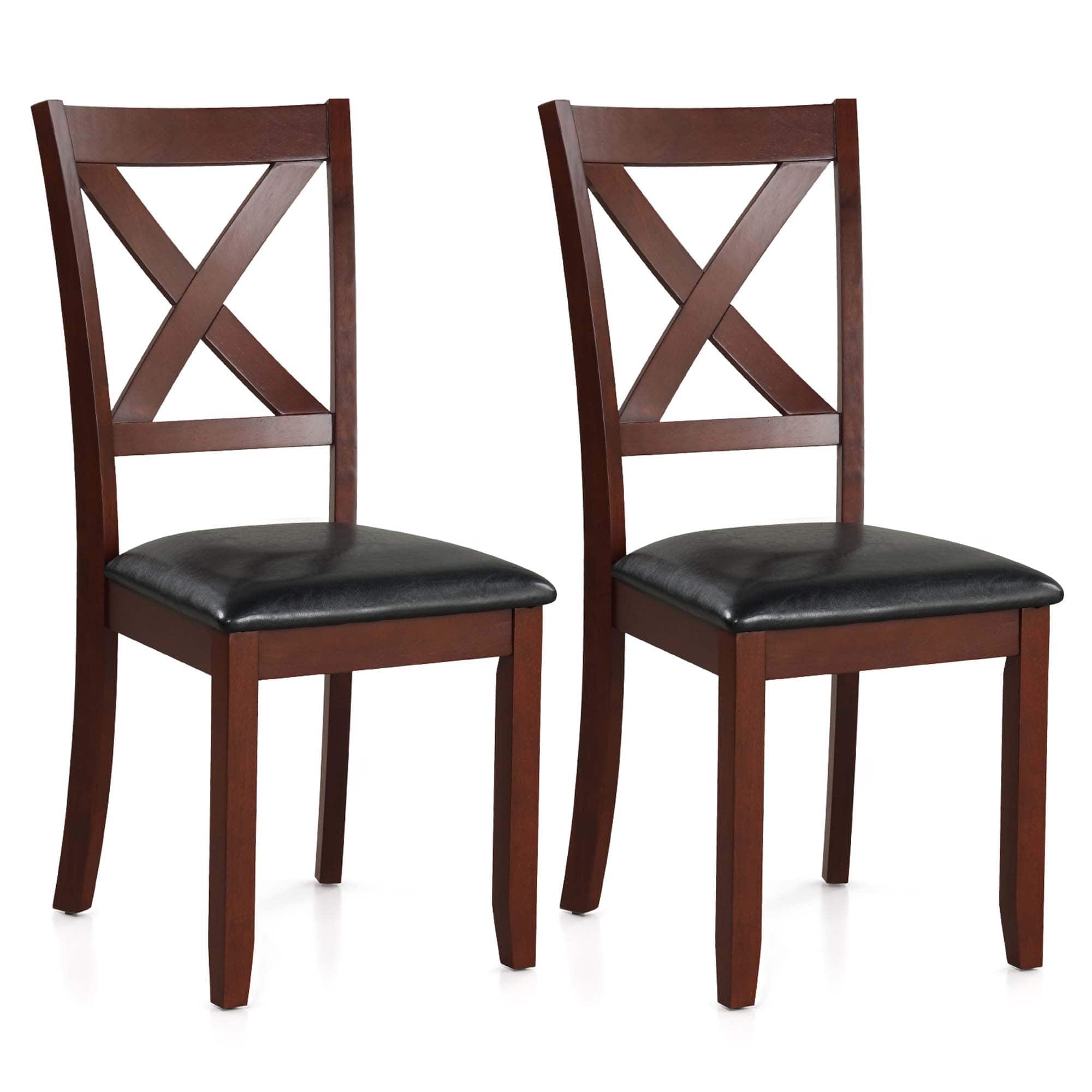 Costway - Wooden Dining Chairs Set of 2 Kitchen Side Chair with Padded Seat Rubber Wood Legs - Brown,Black price history on PriceWatchPro