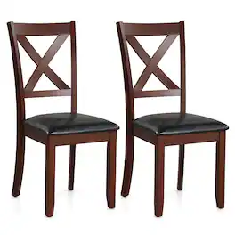 Costway - Wooden Dining Chairs Set of 2 Kitchen Side Chair with Padded Seat Rubber Wood Legs - Brown,Black