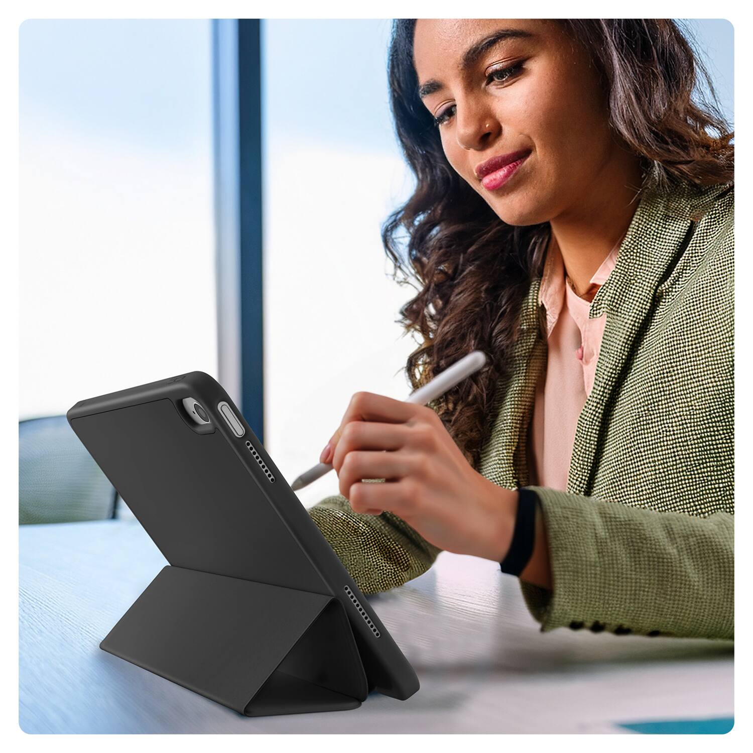 Angle. Vena - For Apple iPad Air 11 Inch Case, iPad Air M3 11 Inch Case (2025), Slim Trifold Stand, iPad 10.9 Cover (2020/2022), Black - Black.