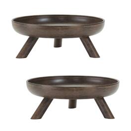 BreeBe - Metal Bowl Pedestal with Legs (Set of 2) - Brown