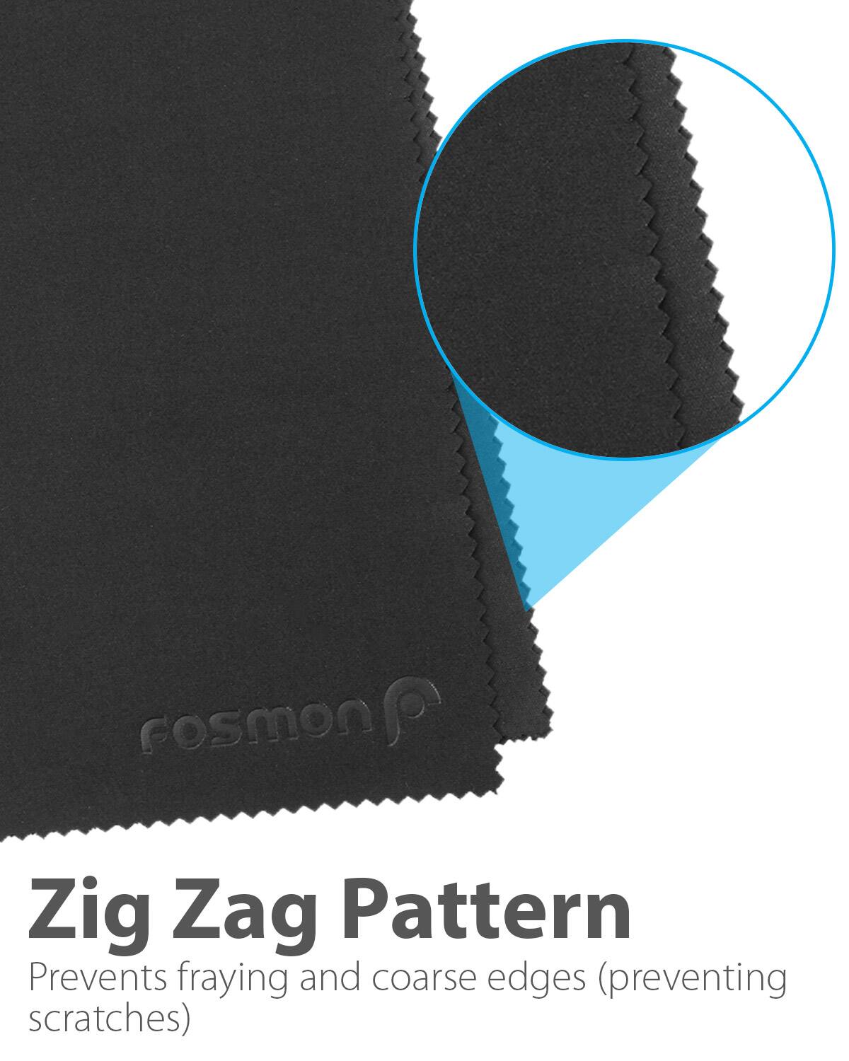 The text in the image reads: "Zig Zag Pattern Prevents fraying and coarse edges (preventing scratches)."