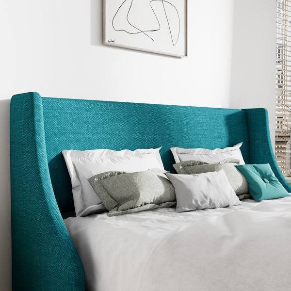 Left. Hivvago - Hivvago King Size Upholstered Linen Blend Headboard Wingback Platform Bed - Turquoise.