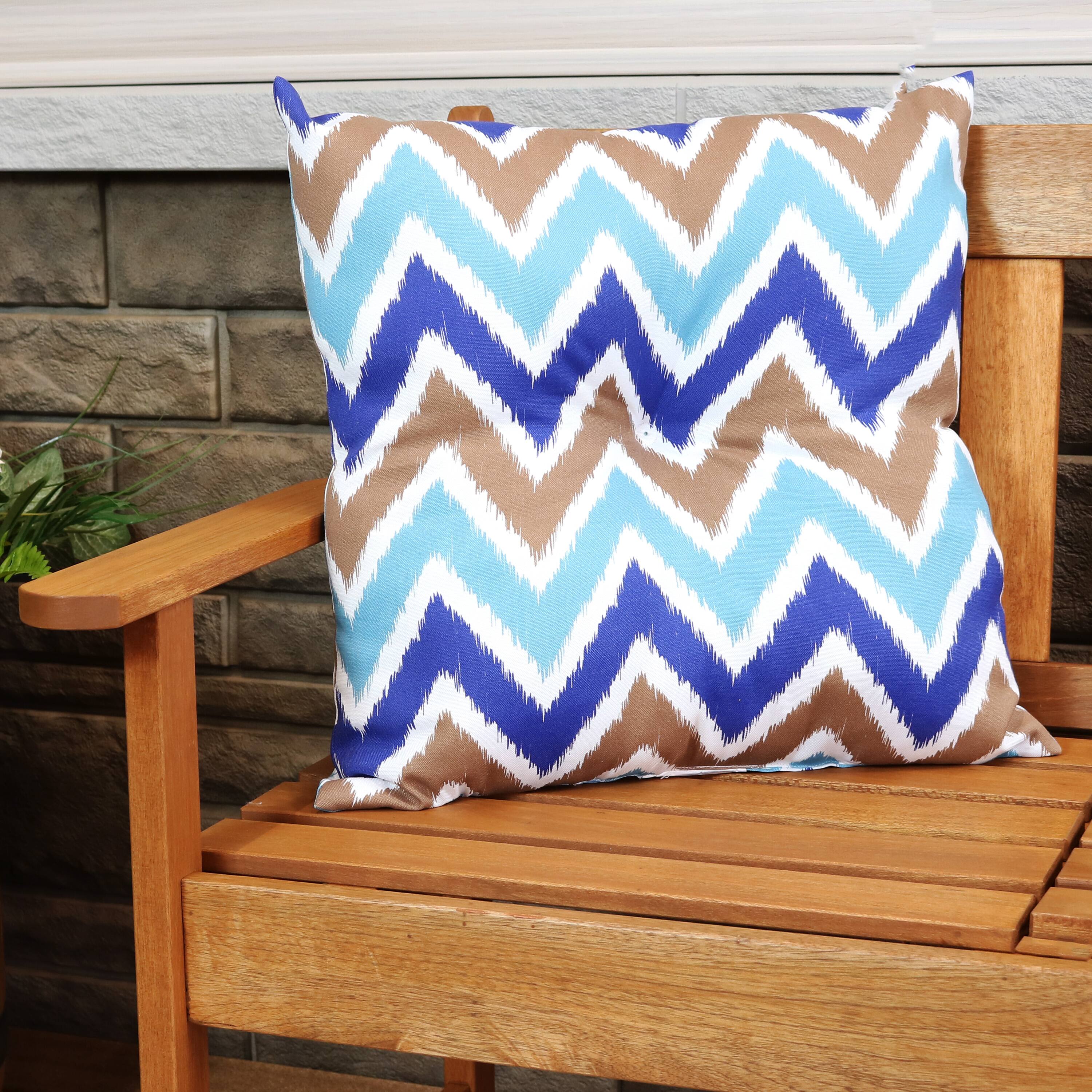Alt View 5. Sunnydaze - Outdoor Square Tufted Back Cushion - 19 in - Chevron Bliss.