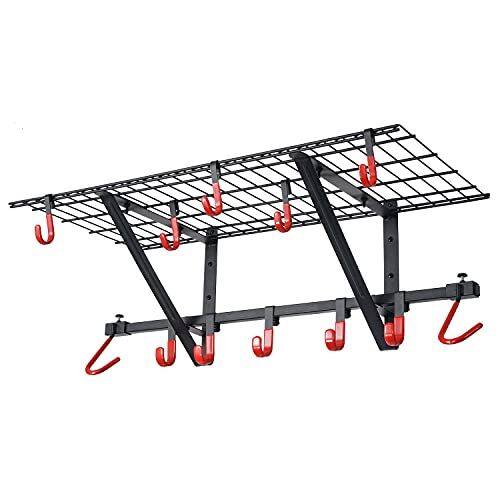 Front. ZACHVO - Garage Wall Shelf 1-Pack w/ 2 Vertical Bike Hooks, 250 lb Powder-Coated Steel - Black.