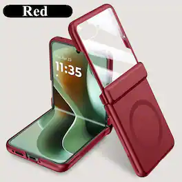 Dteck - Magnetic Case For Motorola Razr Ultra 2026/2025 , Built-in Screen Film, Slim Shockproof Rugged Hinge Protection Cover - Red