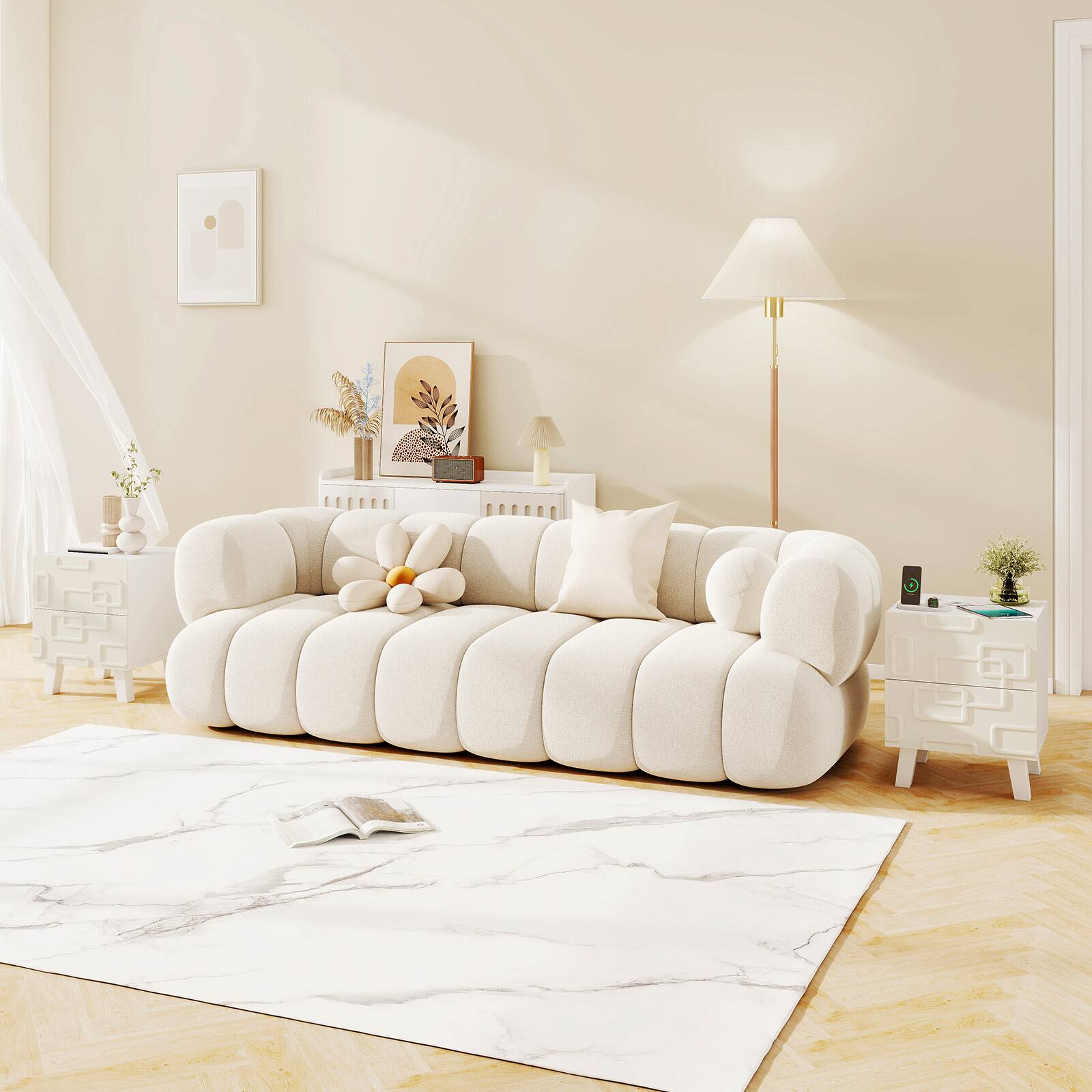 Alt View 1. Gymax - Gymax 2PCS Mid Century Modern Bedside Table w/2 Storage Drawers 3D Geometric Patterns - White.