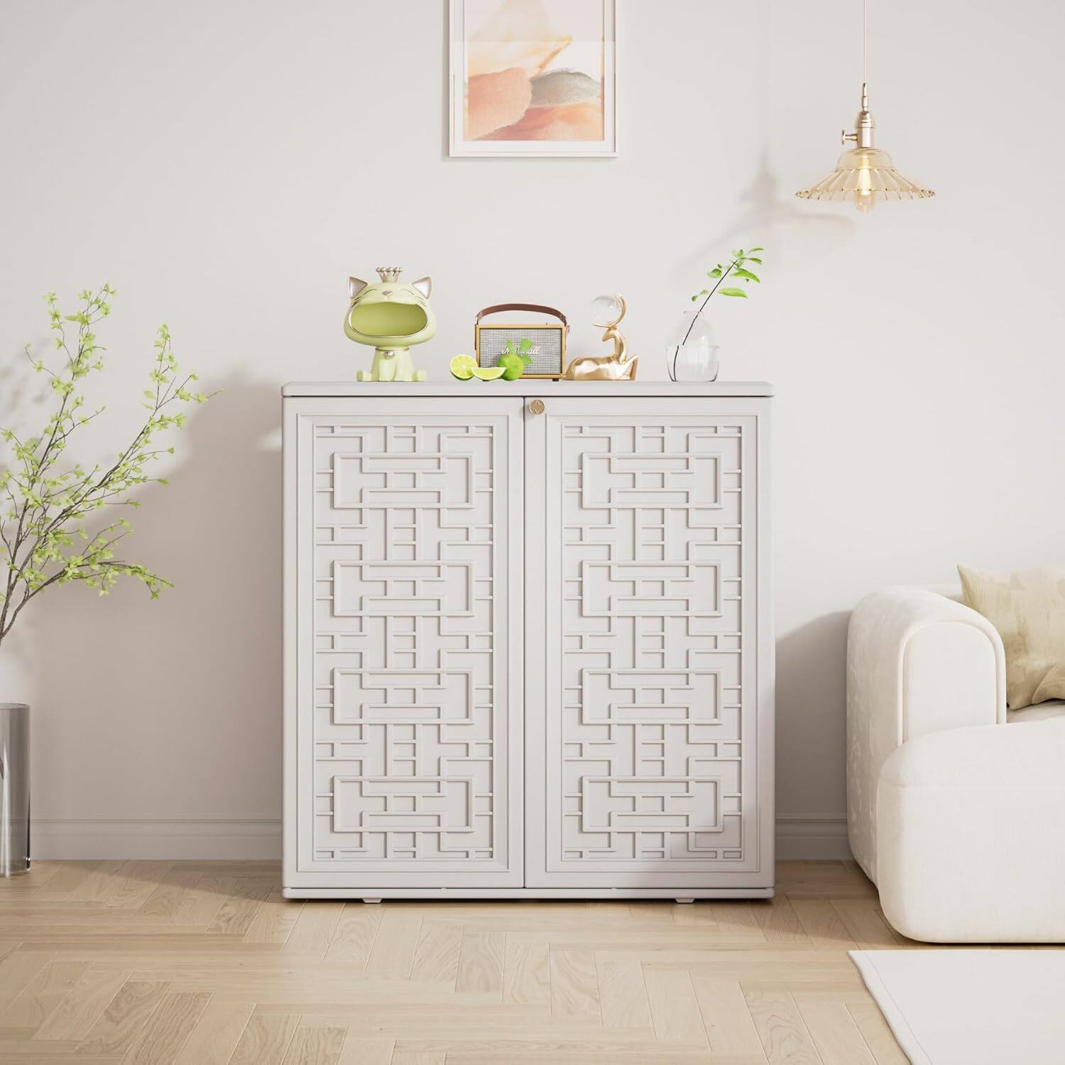 Angle. Yardgrace - 37 Inch Outdoor Storage Shed Weather Resistance, Horizontal Outdoor Storage Box Cabinet for Garden, Patios, Backyards - White.