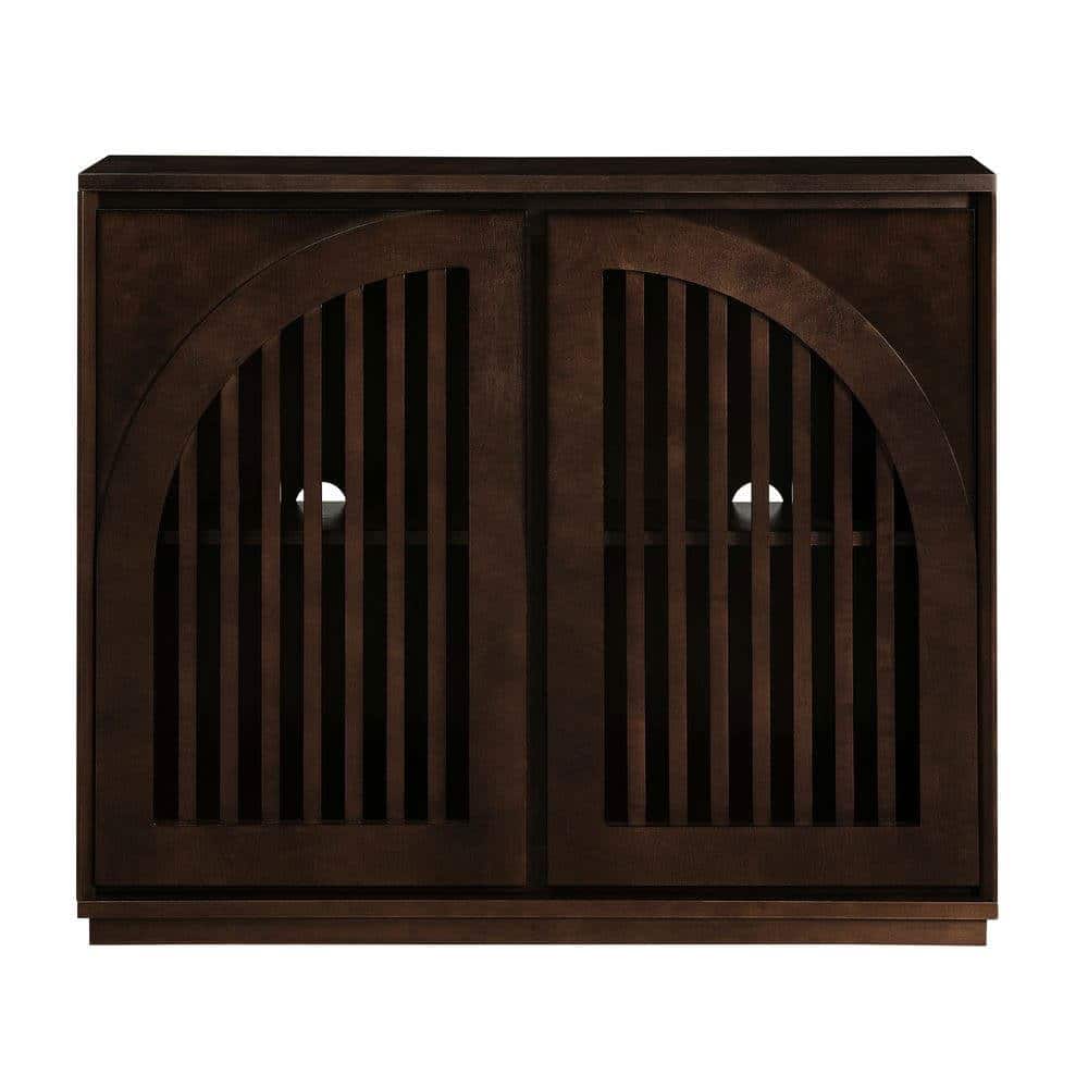 Kadyn - Mid-Century Modern Fluted Buffet with Outlet Holes - Dark Walnut - Brown