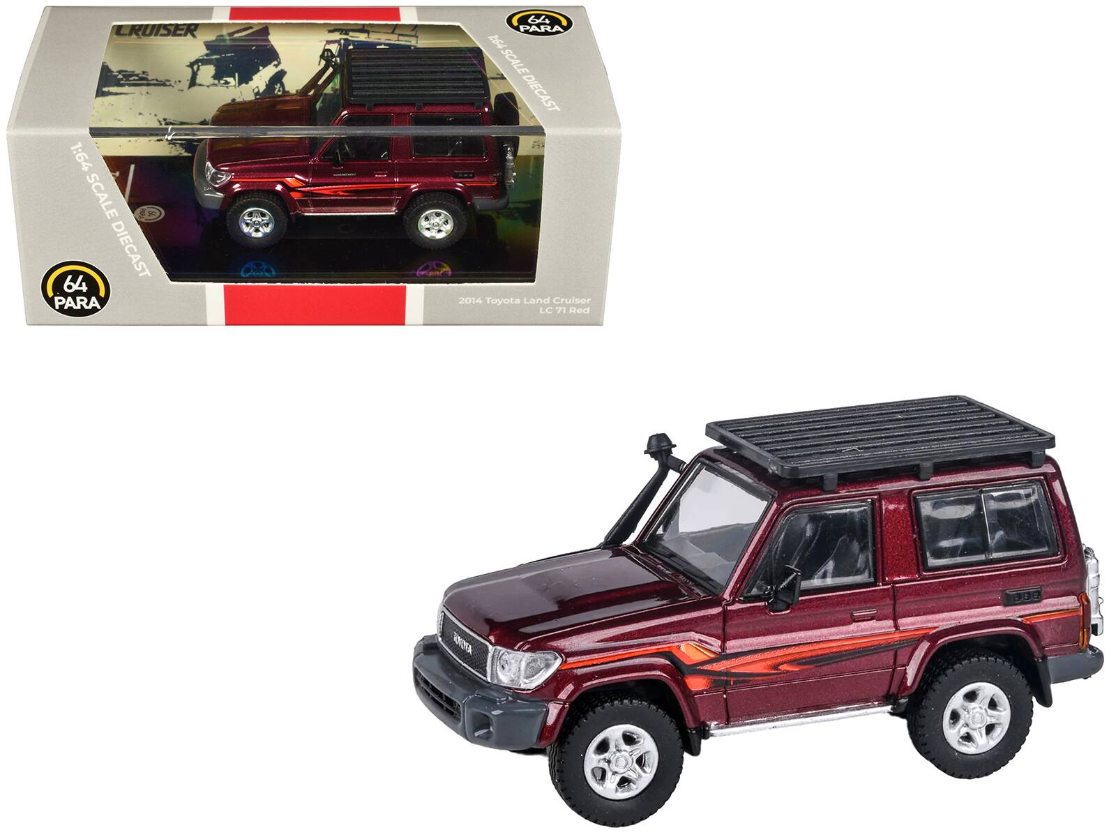 2014 Toyota Land Cruiser LC 71 with Graphics 1/64 Diecast Model Car by Paragon Models - Red Metallic