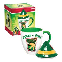ICUP - Elf "Raised BY Elves" 16 Ounce Ceramic Mug With Lid - Multi-Colored