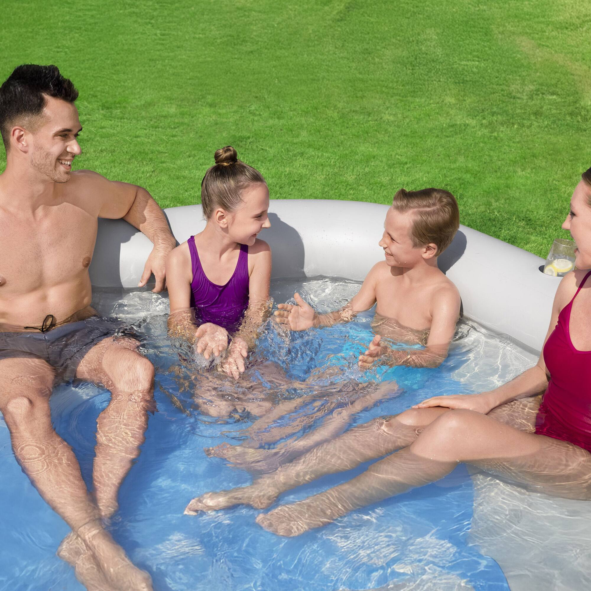 Alt View 4. H2OGO! - H20GO! TruPrint Stone Inflatable Kiddie Swimming Pool, 7' x 6'9" x 21", Gray - Gray.