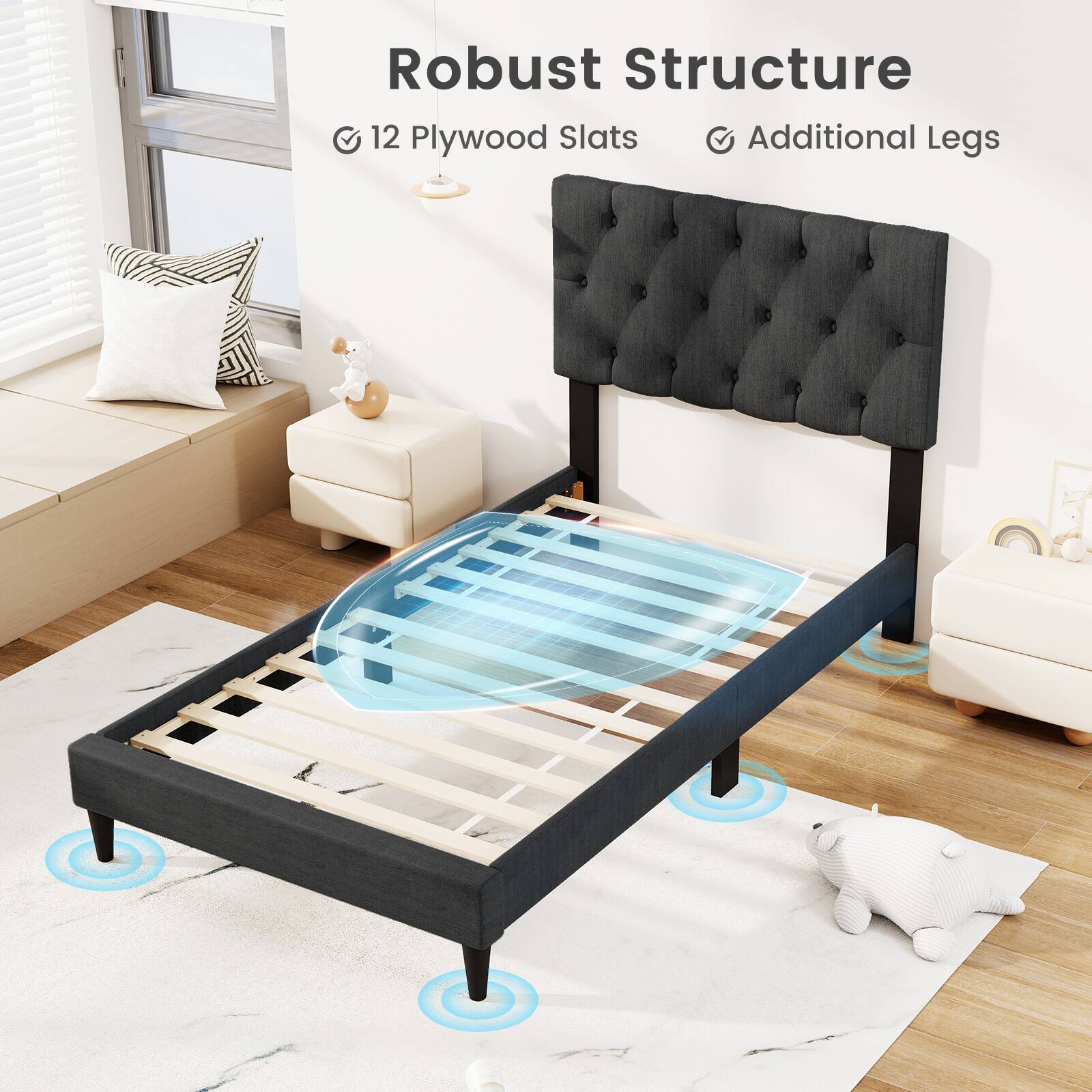 Robust Structure  
12 Plywood Slats  
Additional Legs