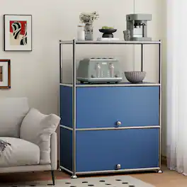 Malletson - 3-Tier Metal Sideboard Buffet Storage Cabinet Modern Grid-Style, for Dining Room, Living Room or Office - Blue