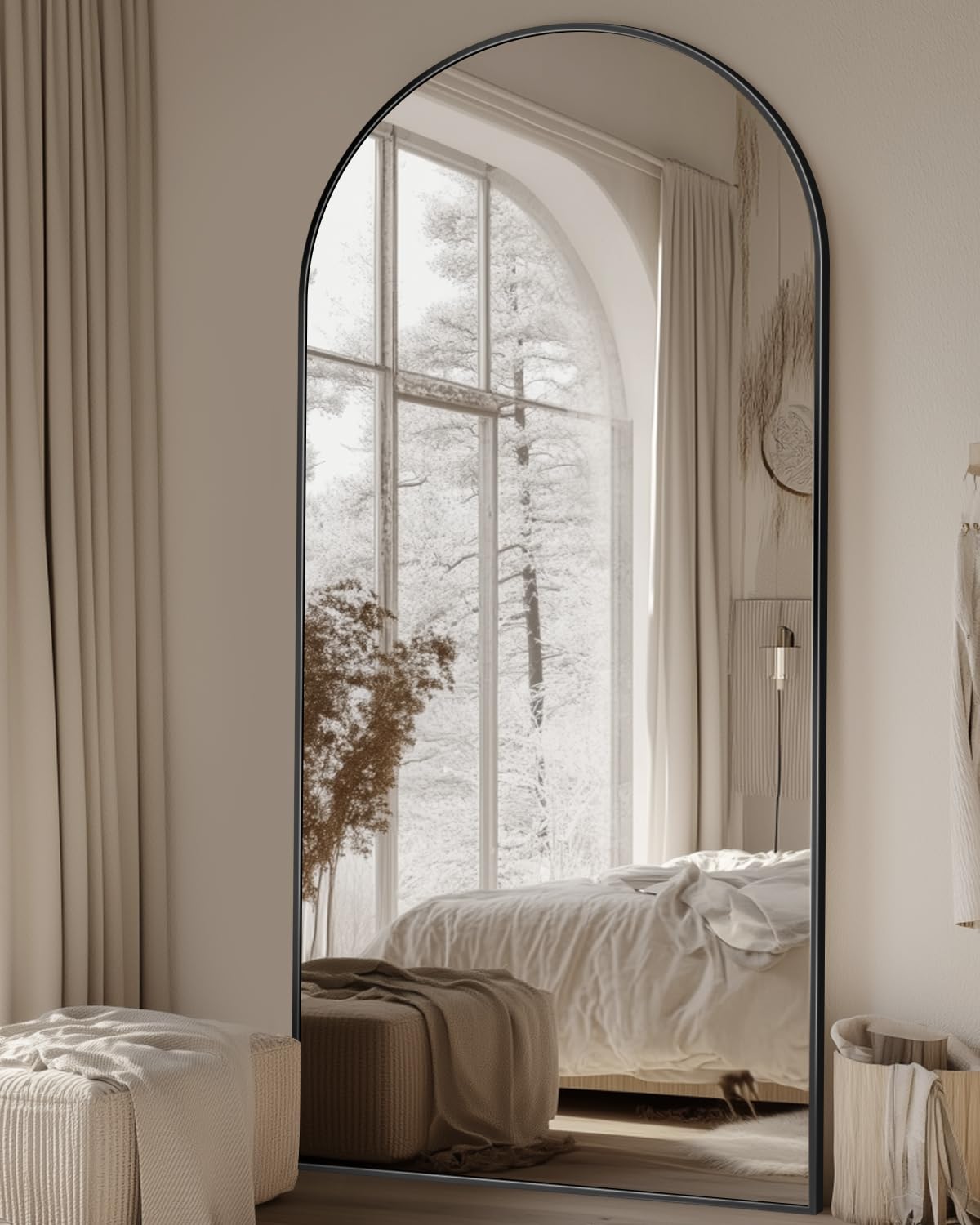 Front. Hanke - Arched Full Length Mirror Floor Freestanding Standing Body With Stand For Bedroom Hanging Mounted Living Room - Black 71"L x 28"W.