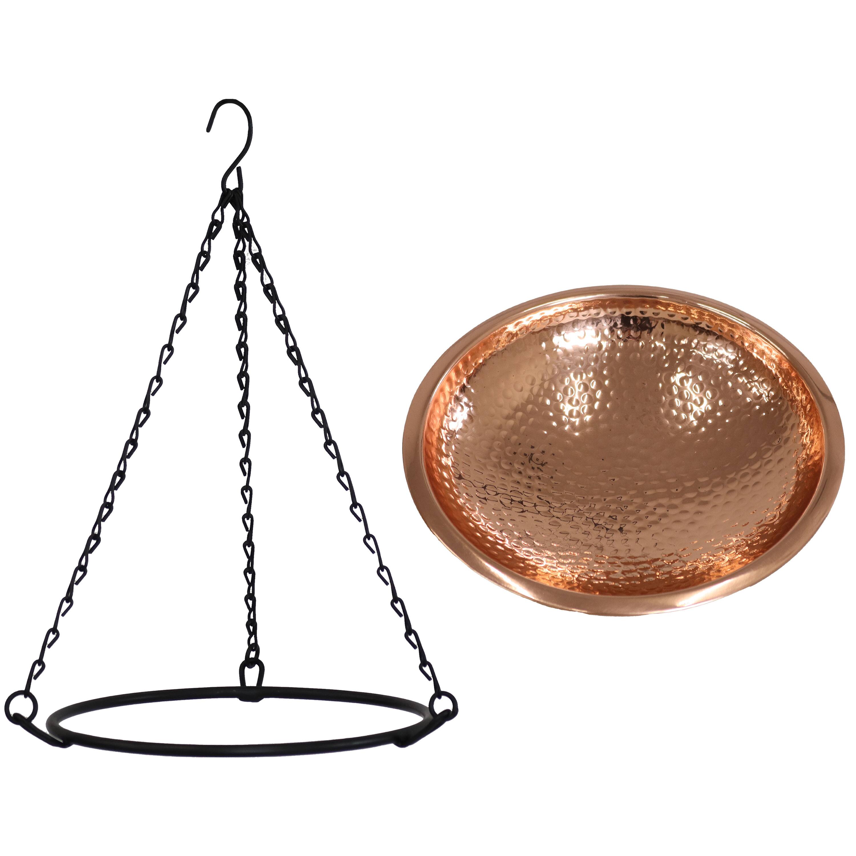 Alt View 6. Sunnydaze - Hand-Hammered Hanging Bird Bath or Bird Feeder with Chain - Copper.