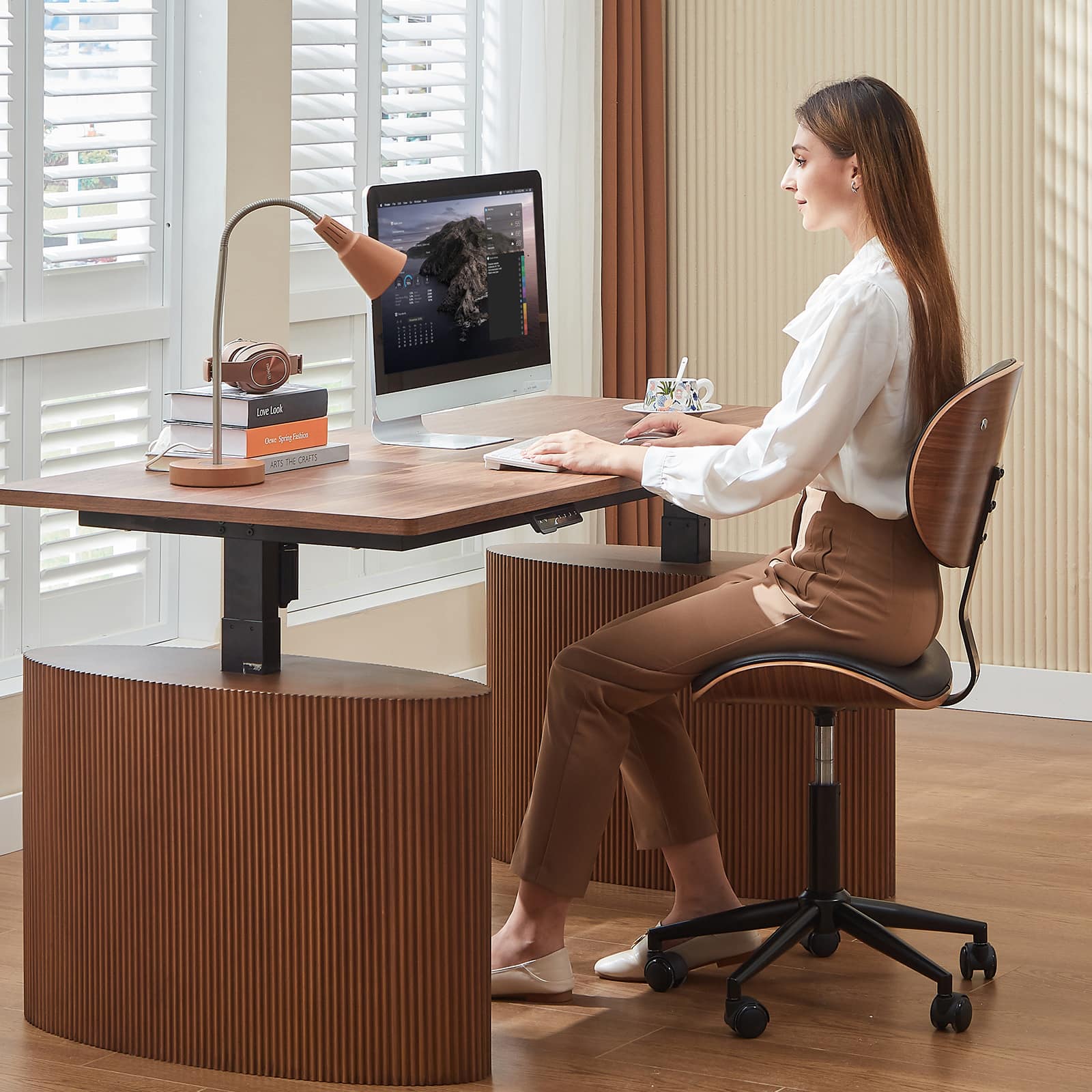 Bestier Cross Legged Bentwood Office Chair Armless Ergonomic