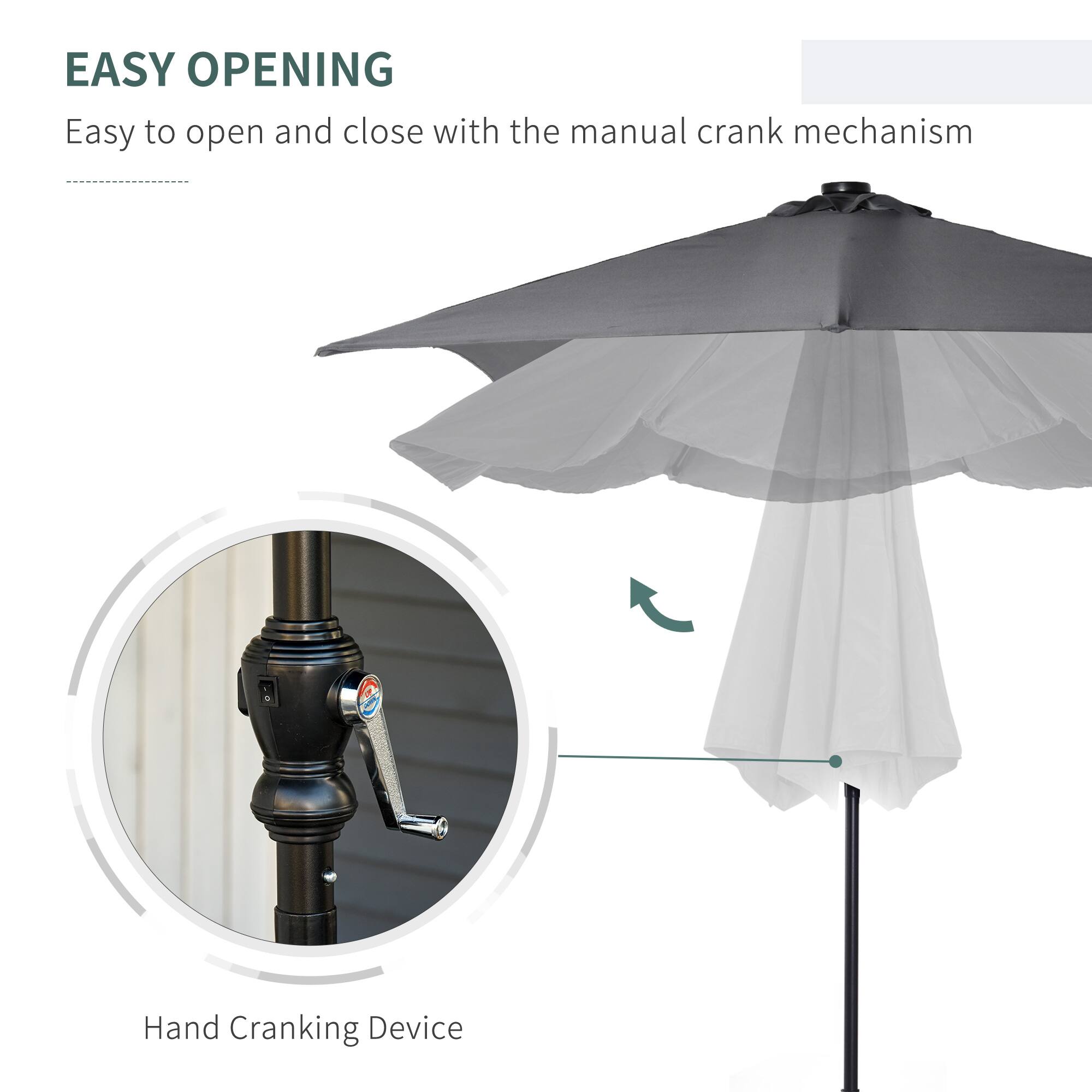 EASY OPENING
Easy to open and close with the manual crank mechanism
Hand Cranking Device