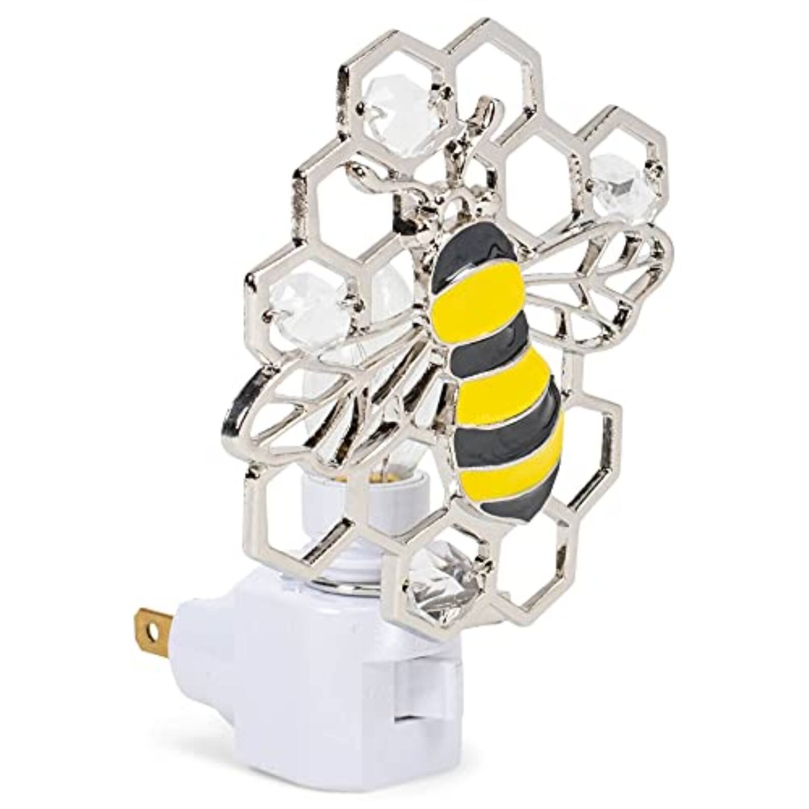 Angle. Ganz - Ganz Black and Yellow Bee with Crystals and Honeycomb Zinc Plug In Night Light 3.75 inch - Yellow.