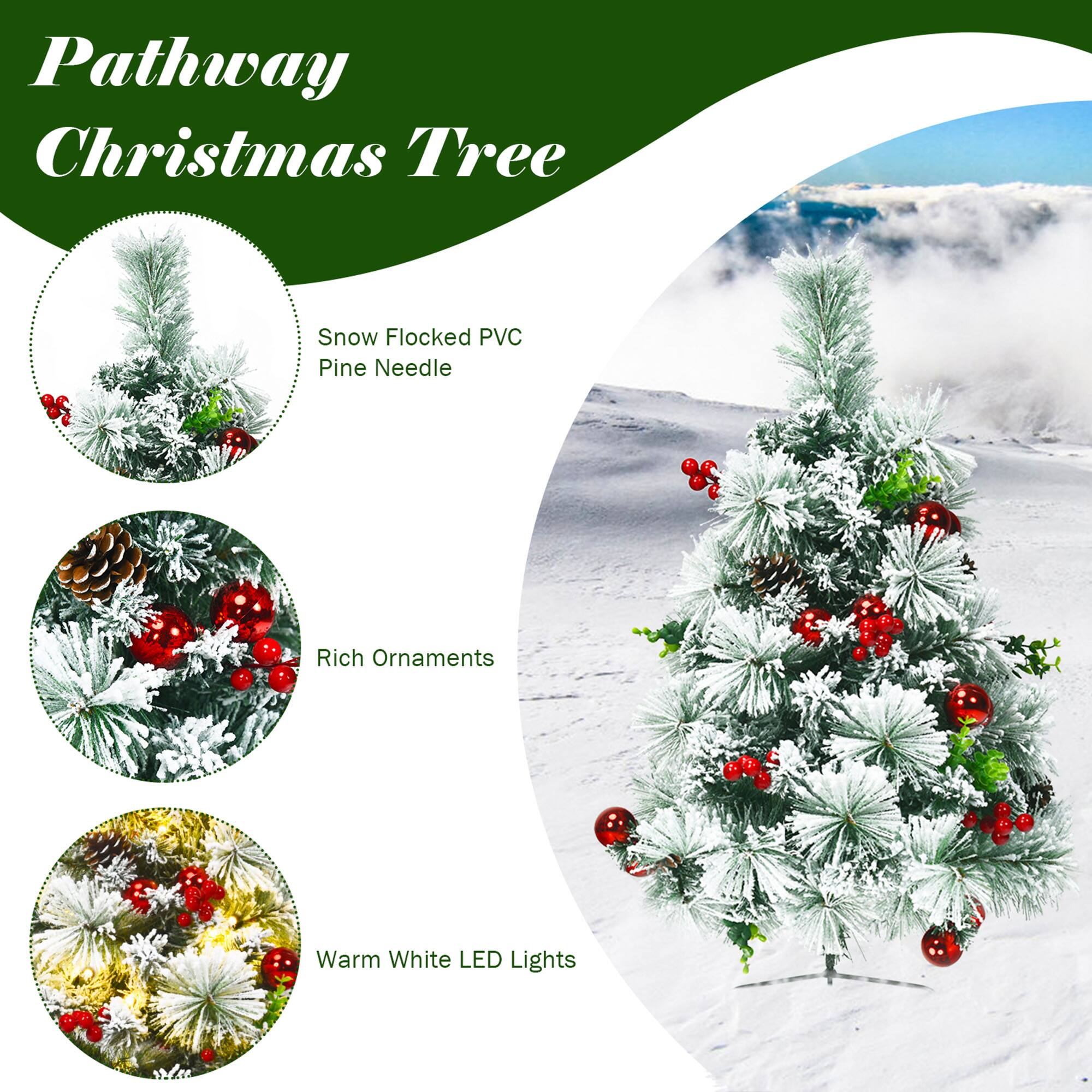 Pathway Christmas Tree

- Snow Flocked PVC Pine Needle
- Rich Ornaments
- Warm White LED Lights