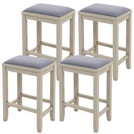 Gymax - 4 PCS Upholstered Bar Stools Wooden Counter Height Chairs Dining - Griege
