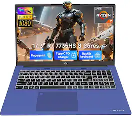 NIMO - 17.3" IPS FHD Gaming-Laptop, AMD 8 Cores Ryzen 7 7735HS 16GB DDR5 RAM 512GB SSD 4.75GHz - Blue