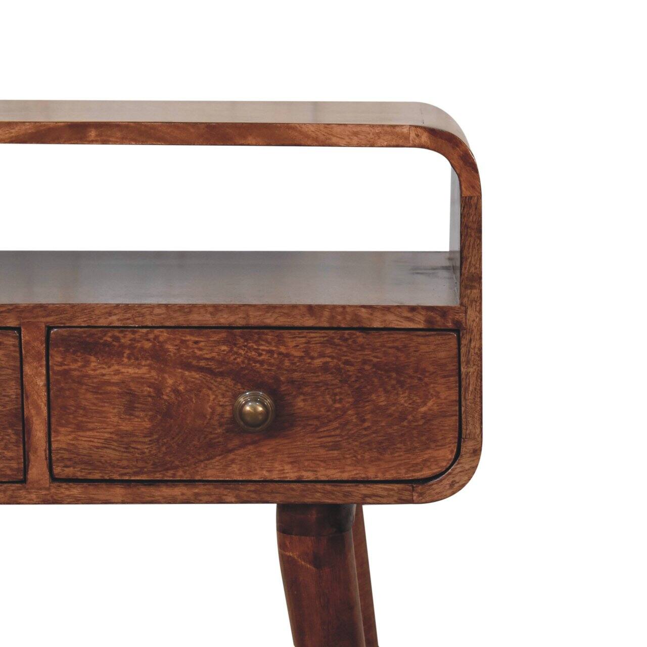 Back. Artisan Furniture - Artisan Furniture Solid Wood Mini Curved Honey Caramel Console Table, 2 Drawers & 1 Shelf, Brown - Brown.