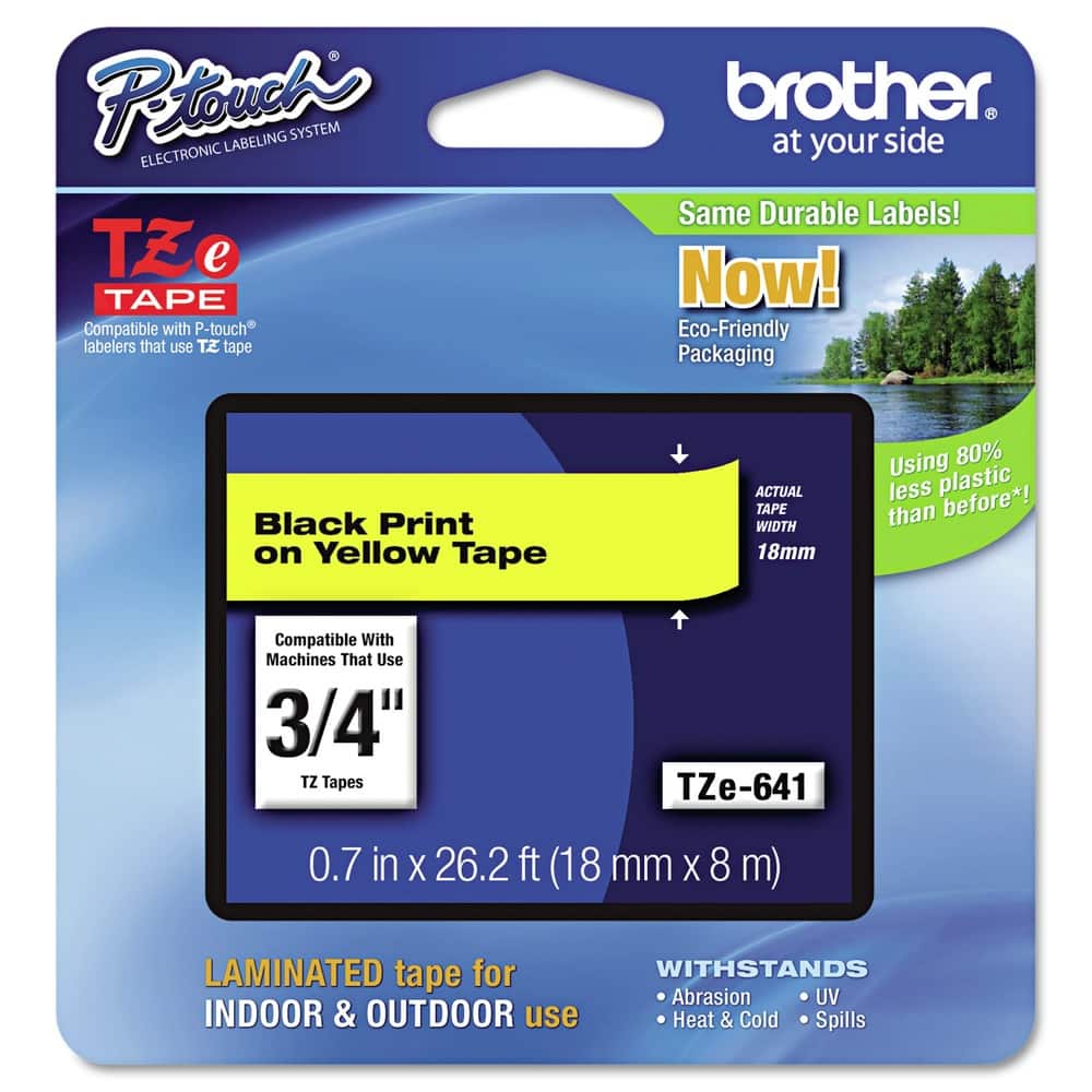 Brother - P-Touch TZE641 0.7 in. x 26.2 ft. TZe Standard Adhesive Laminated Labeling Tape - Black on - Yellow