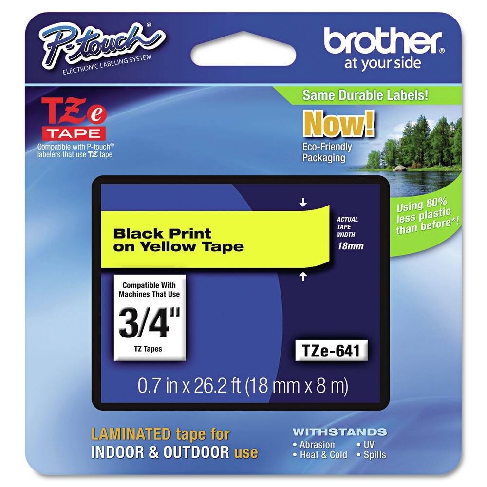Brother - P-Touch TZE641 0.7 in. x 26.2 ft. TZe Standard Adhesive Laminated Labeling Tape - Black on - Yellow