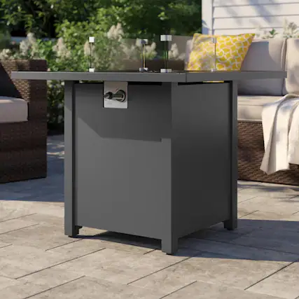 Front. APRILSOUL - 30 inch Powder Coated Metal Fire Pit with Smoked Glass Surface - Gray.