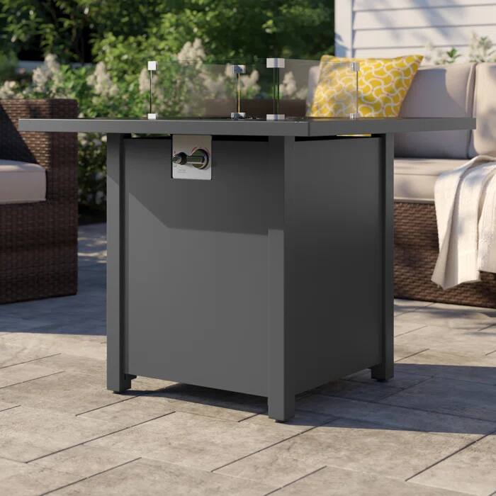 Front. APRILSOUL - 30 inch Powder Coated Metal Fire Pit with Smoked Glass Surface - Gray.