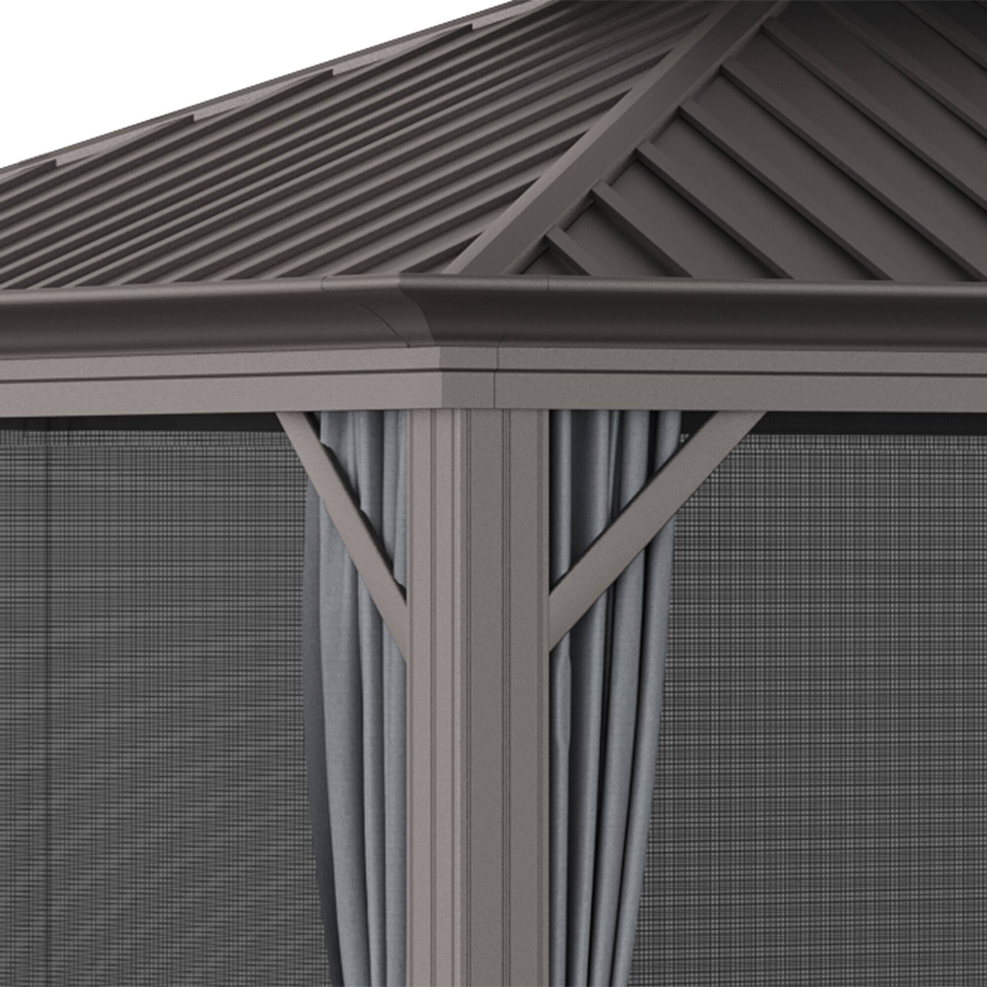 Alt View 8. Outsunny - 10' x 12' Hardtop Gazebo with Curtains and Netting, Permanent Pavilion Metal Double Roof Gazebo Canopy - Gray.