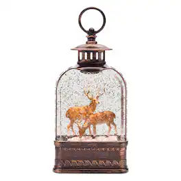BreeBe - LED Deer Couple Snow Globe 11"H - Brown, White