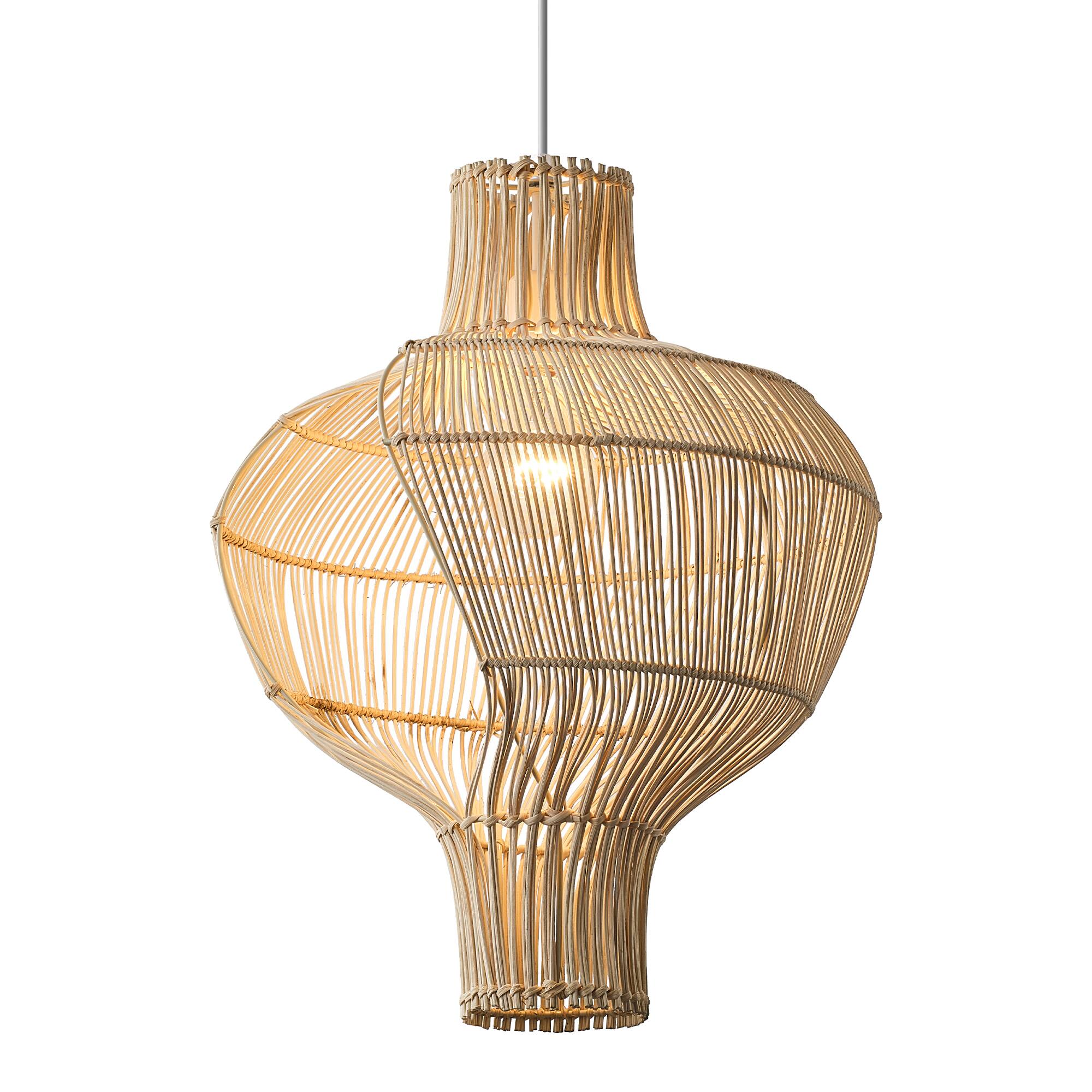 Angle. Vaczon - Bohemian Rattan Gourd Pendant Chandelier – Fixed Hanging Line Ceiling Light for Home Decor and Ambient Lighting - Light Beige.