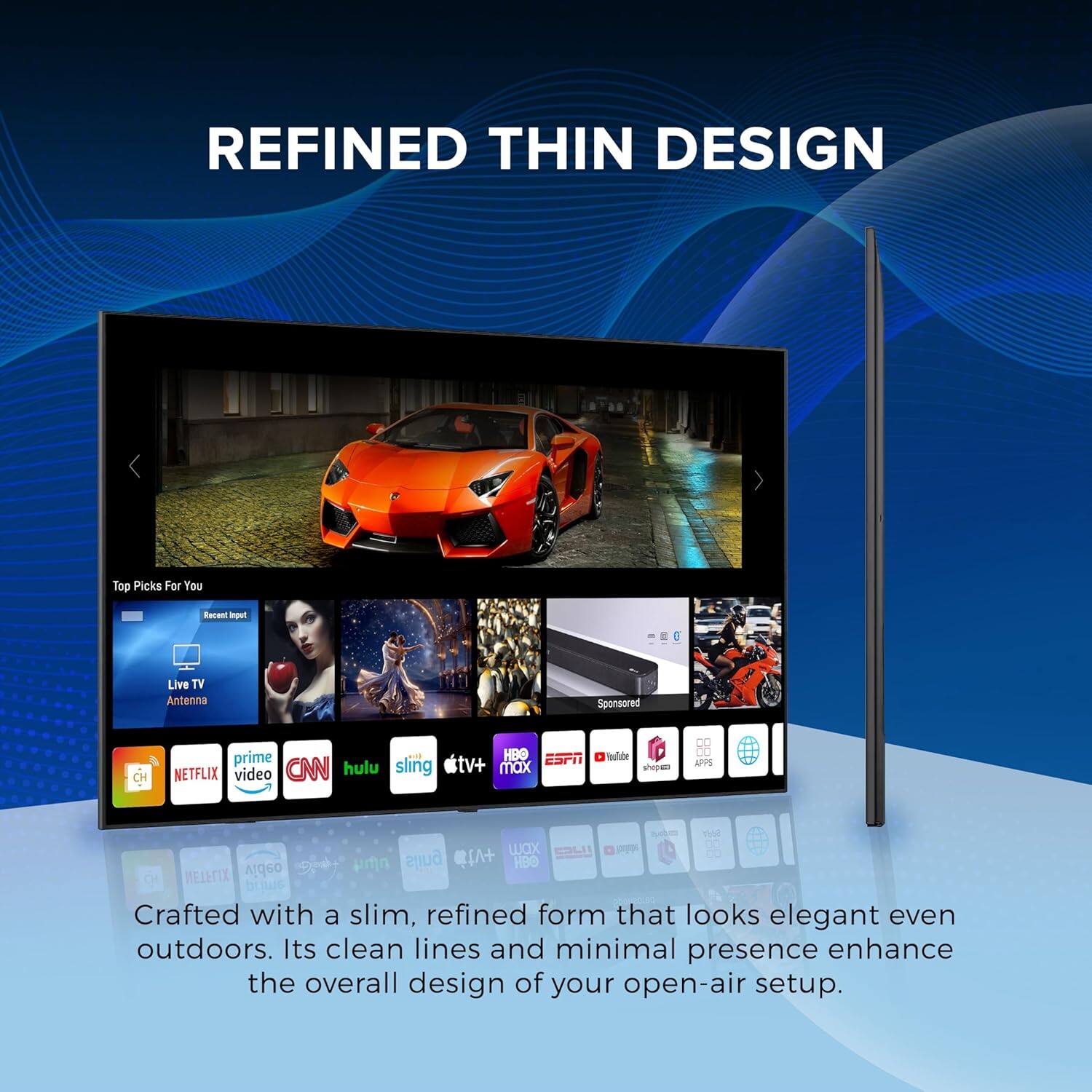 REFINED THIN DESIGN

Top Picks For You

Live TV Antenna

Sponsored

CH prime NETFLIX video CNN hulu sling HBO ESPN tv+ max

Crafted with a slim, refined form that looks elegant even outdoors. Its clean lines and minimal presence enhance the overall design of your open-air setup.