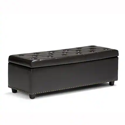 Front. Simpli Home - Hamilton Storage Ottoman - Coffee Brown.